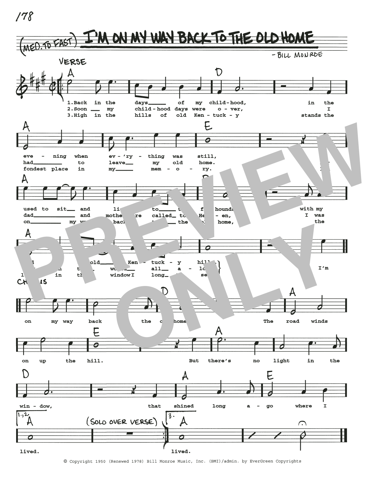 Download Bill Monroe I'm On My Way Back To The Old Home Sheet Music and learn how to play Real Book – Melody, Lyrics & Chords PDF digital score in minutes