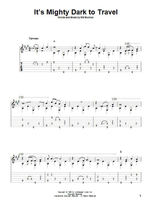 Download Bill Monroe It's Mighty Dark To Travel Sheet Music and learn how to play Guitar Tab PDF digital score in minutes