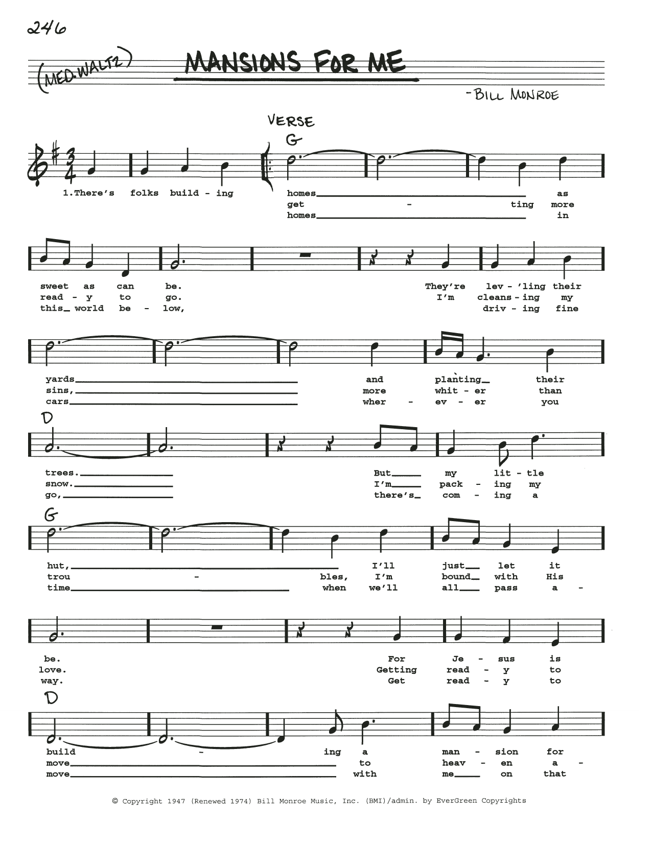 Download Bill Monroe Mansions For Me Sheet Music and learn how to play Real Book – Melody, Lyrics & Chords PDF digital score in minutes