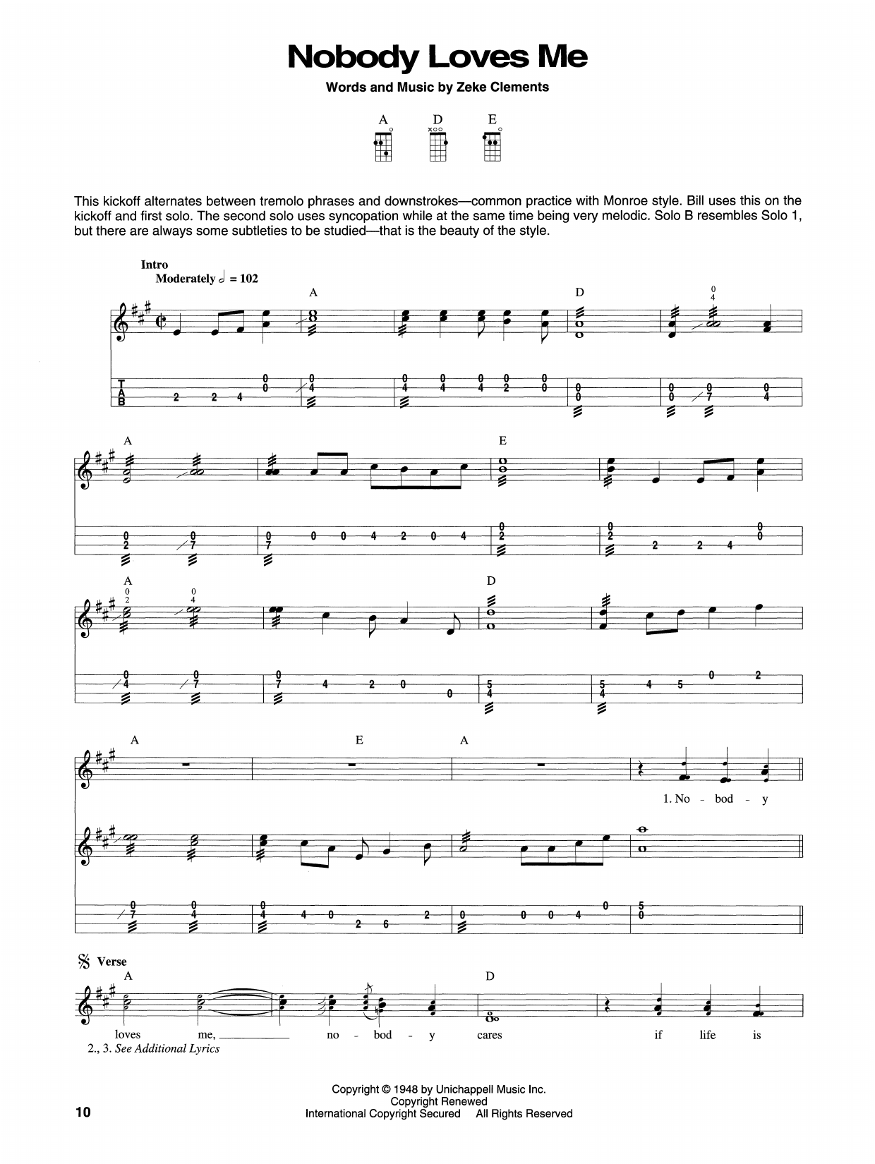 Download Bill Monroe Nobody Loves Me Sheet Music and learn how to play Mandolin PDF digital score in minutes