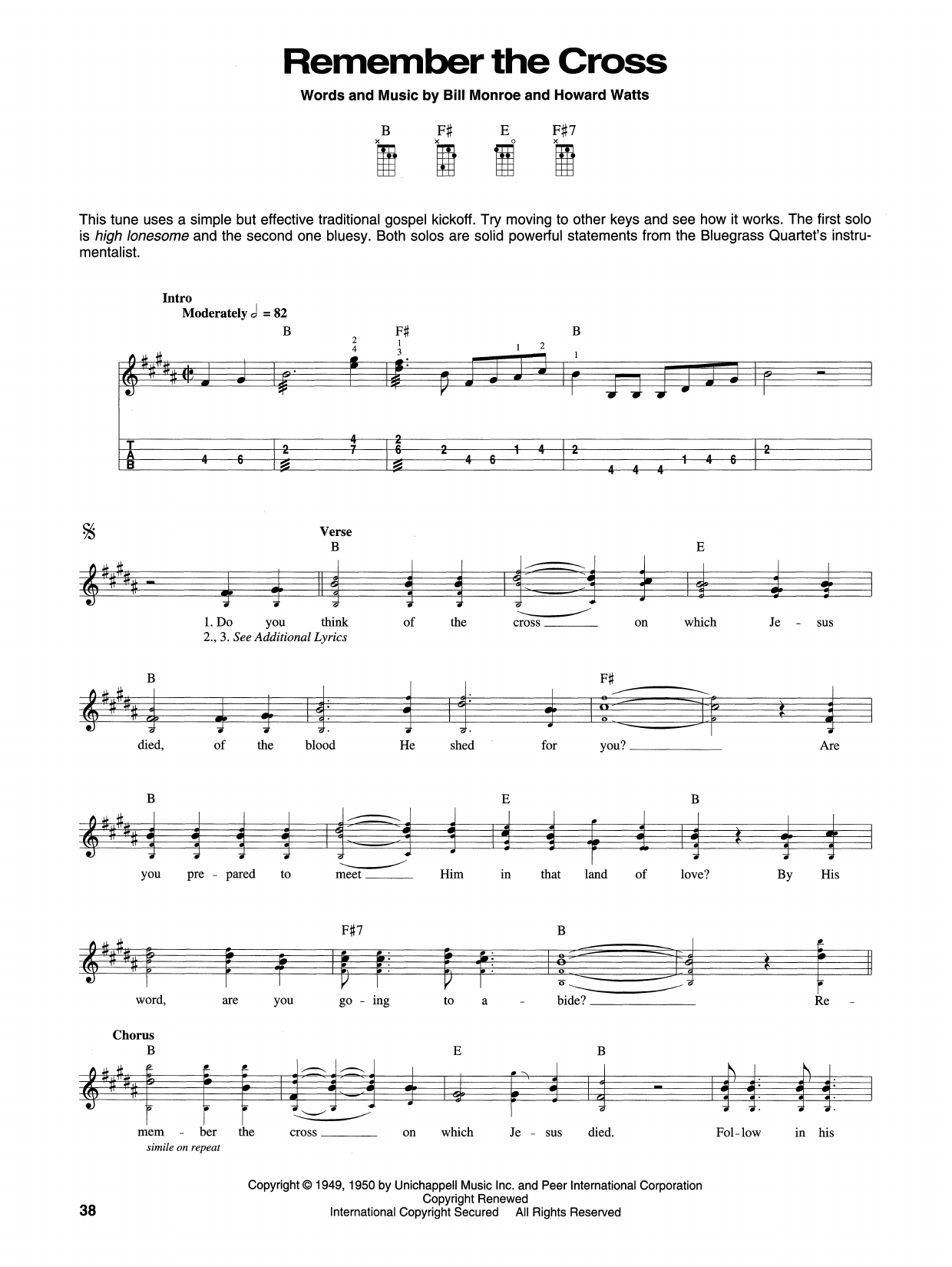 Download Bill Monroe Remember The Cross Sheet Music and learn how to play Mandolin PDF digital score in minutes