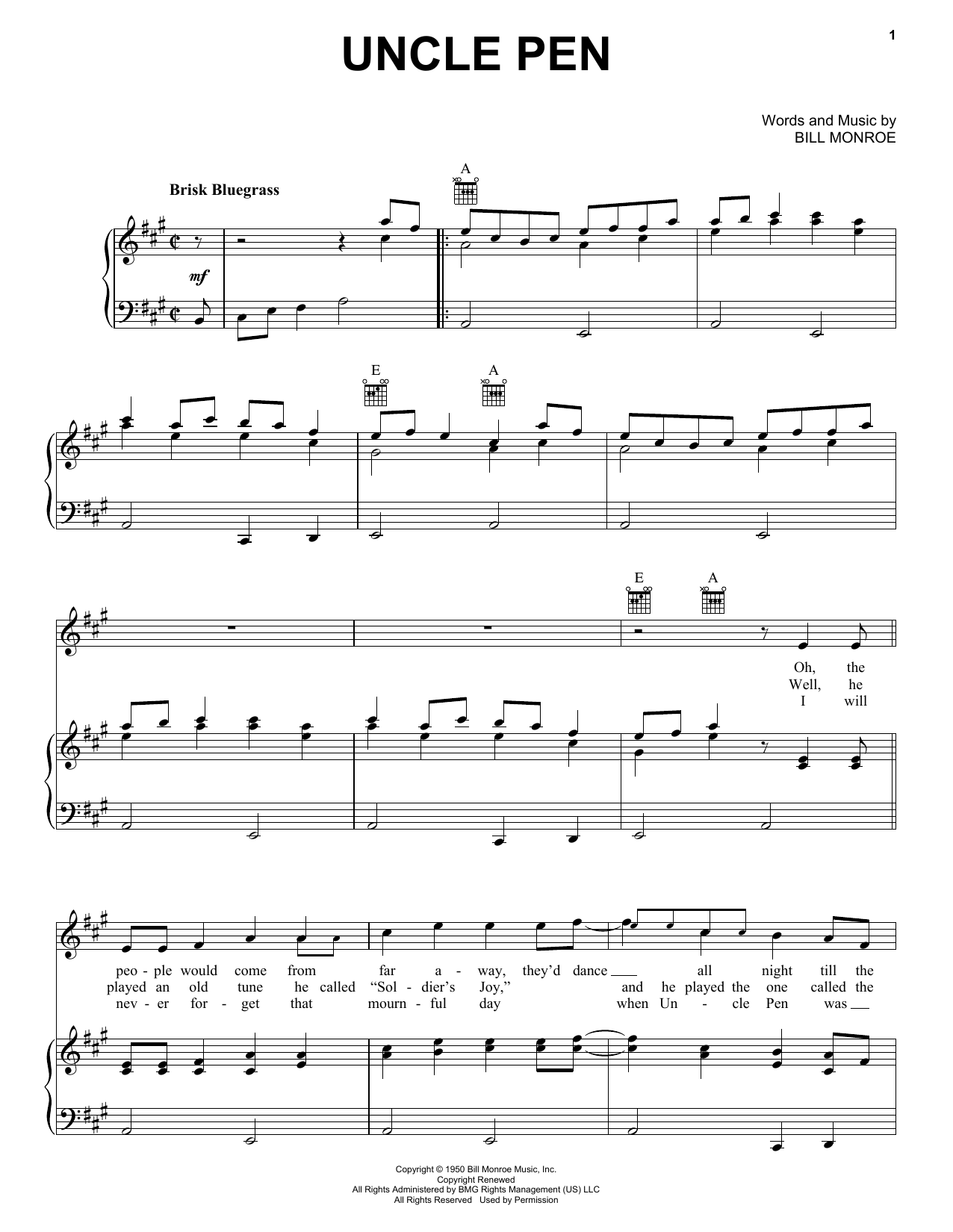 Download Bill Monroe Uncle Pen Sheet Music and learn how to play Guitar Tab PDF digital score in minutes