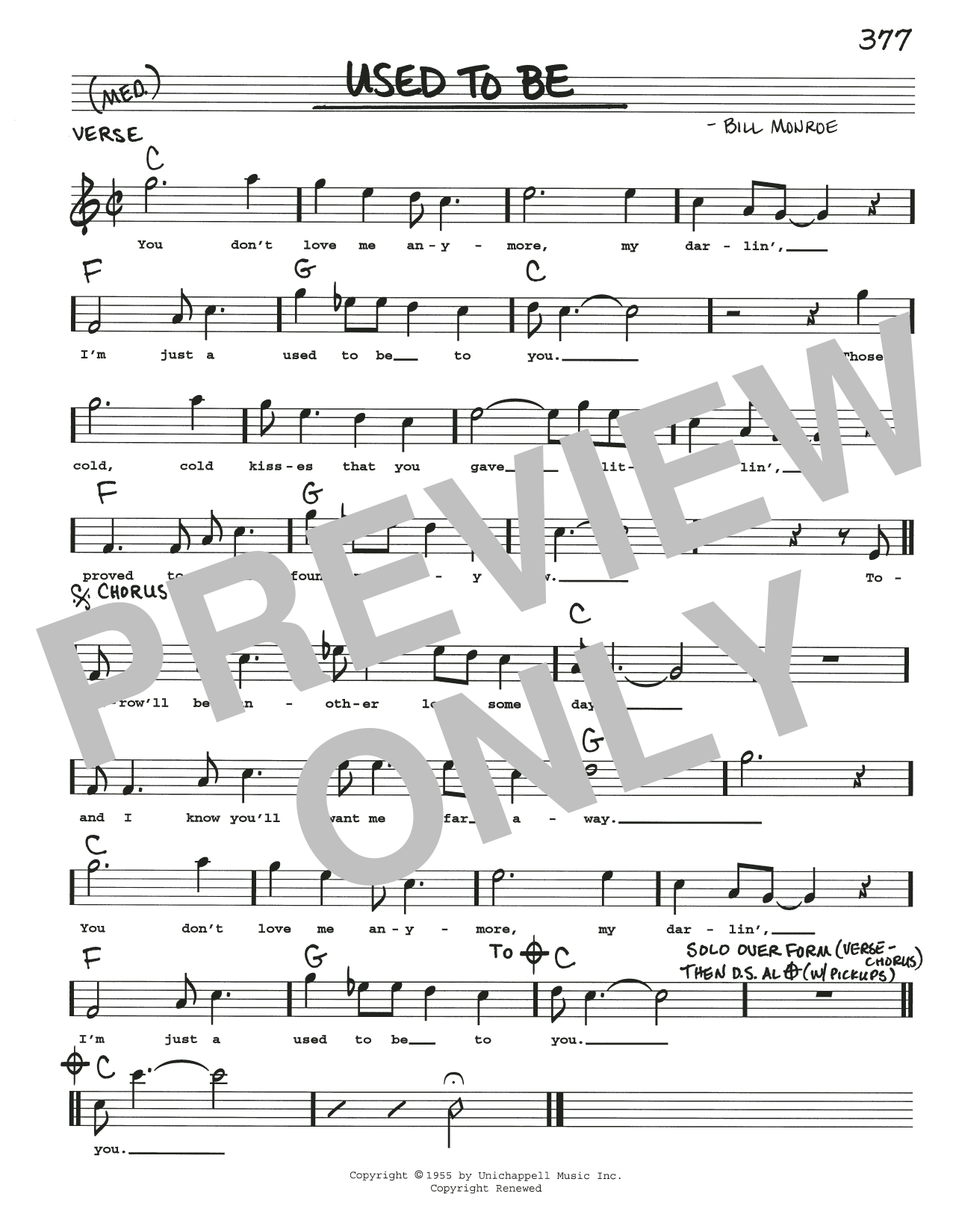 Download Bill Monroe Used To Be Sheet Music and learn how to play Real Book – Melody, Lyrics & Chords PDF digital score in minutes