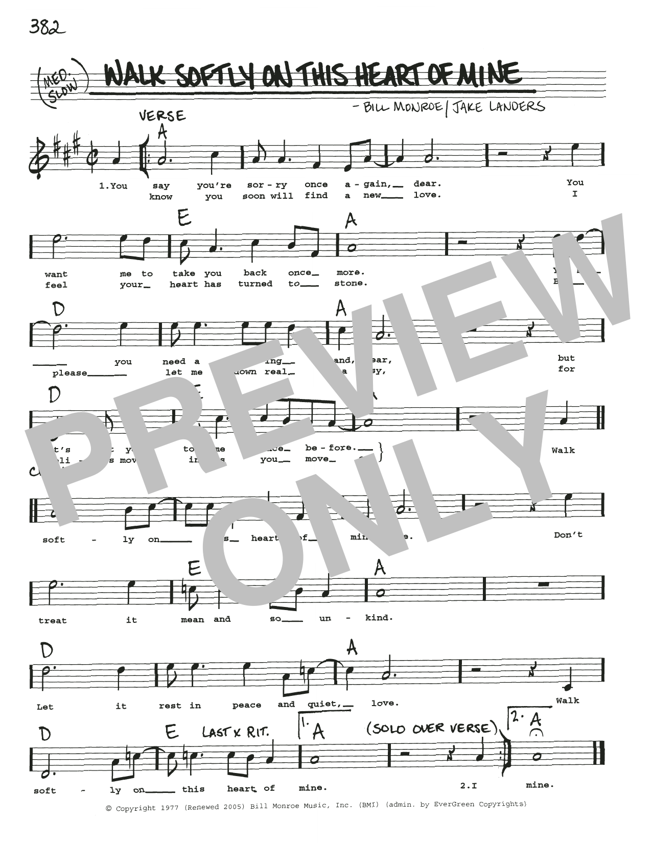 Download Bill Monroe Walk Softly On This Heart Of Mine Sheet Music and learn how to play Real Book – Melody, Lyrics & Chords PDF digital score in minutes