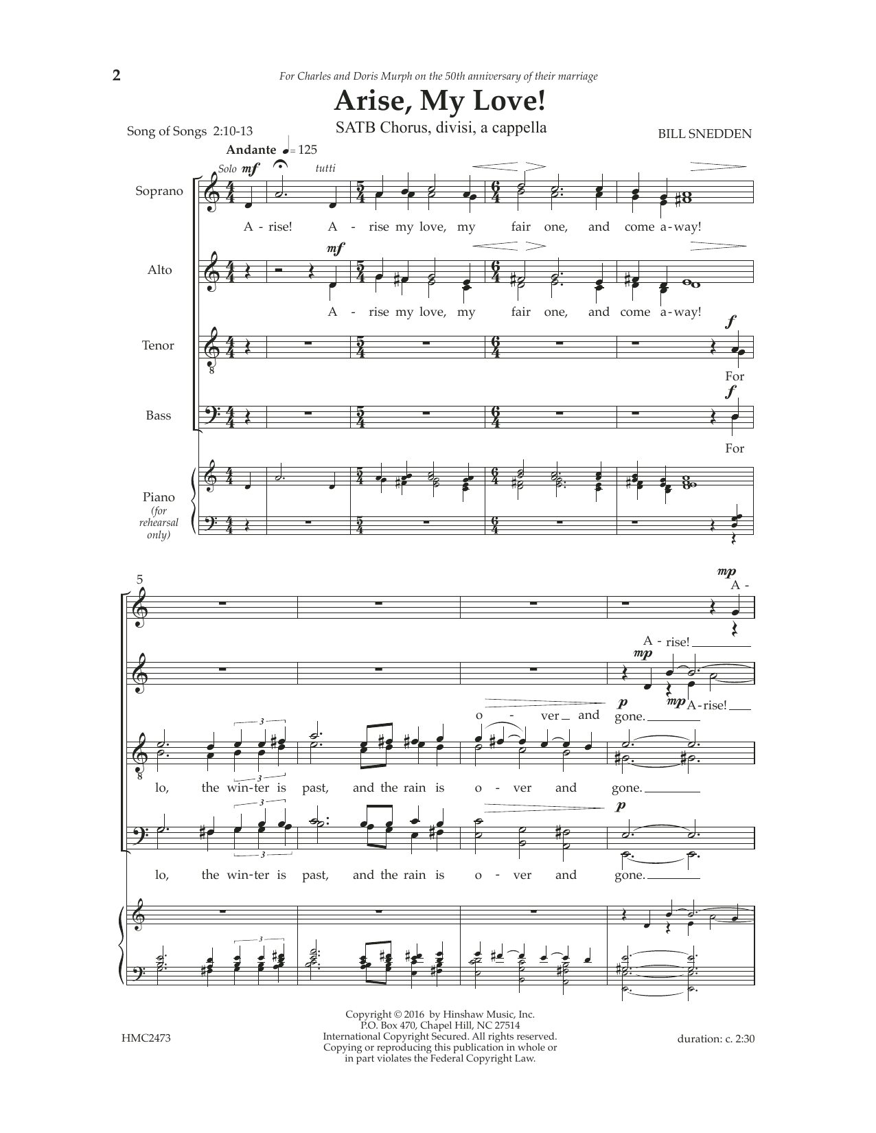 Download Bill Snedden Arise, My Love Sheet Music and learn how to play SATB Choir PDF digital score in minutes