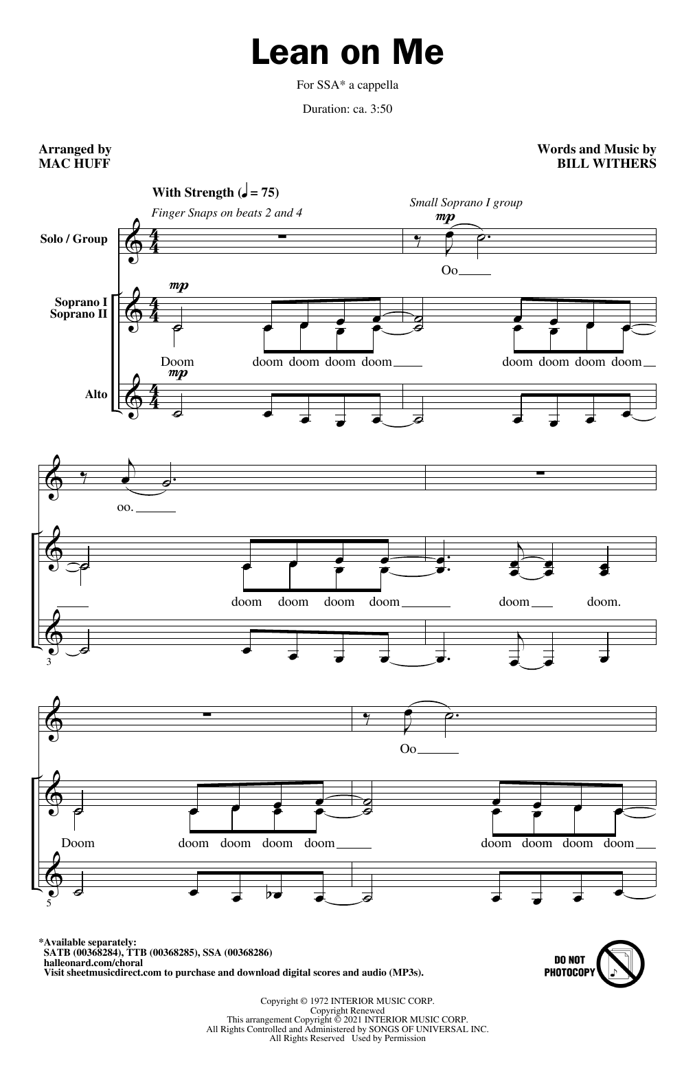 Download Bill Withers Lean On Me (arr. Mac Huff) Sheet Music and learn how to play SATB Choir PDF digital score in minutes