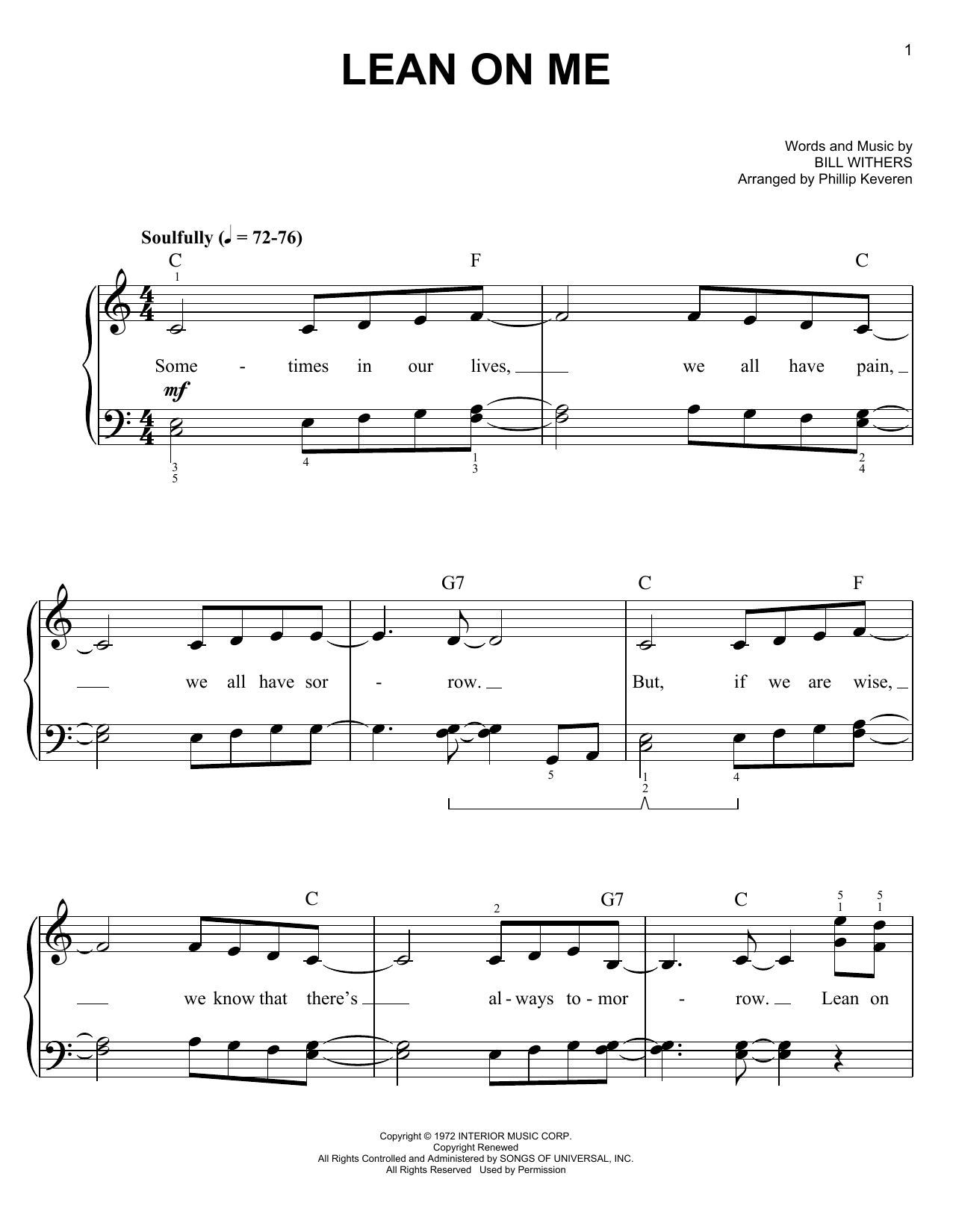 Download Bill Withers Lean On Me (arr. Phillip Keveren) Sheet Music and learn how to play Piano Duet PDF digital score in minutes