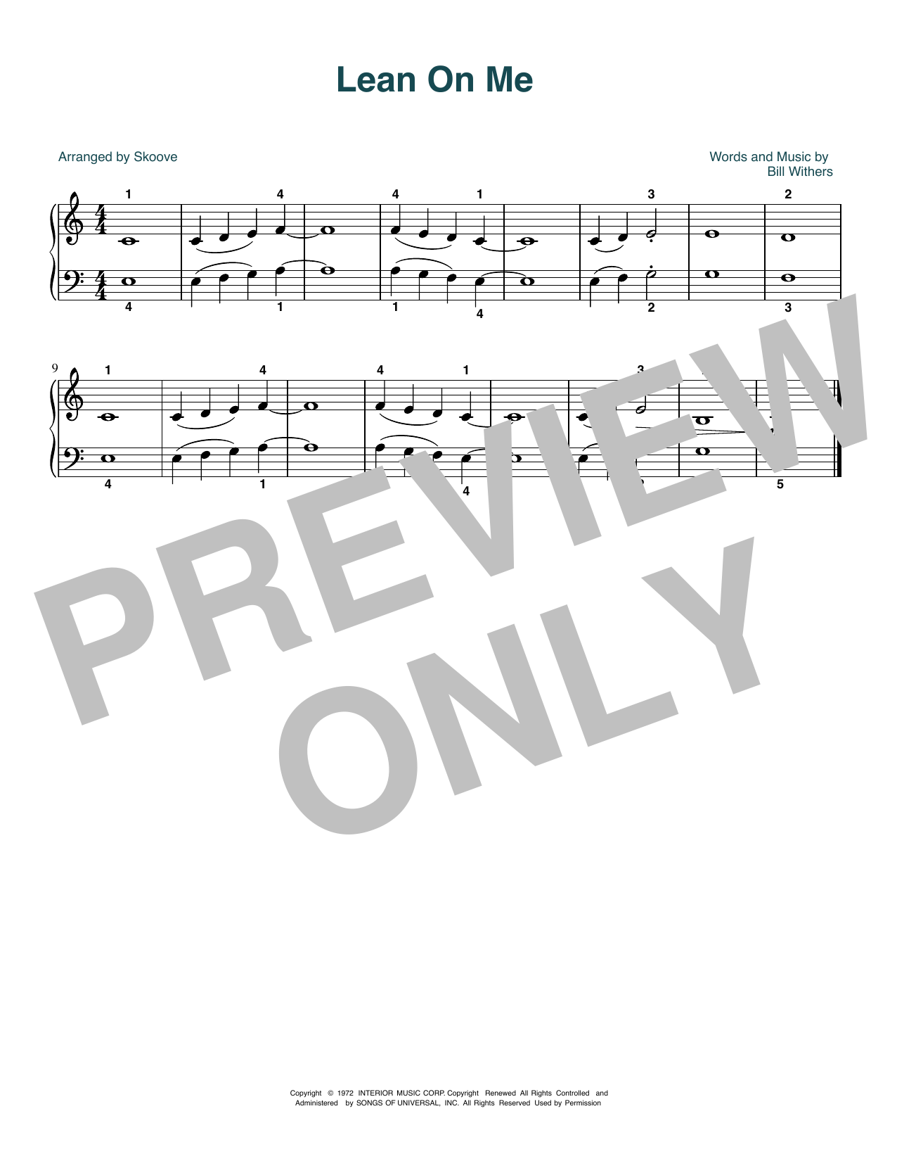Download Bill Withers Lean On Me (arr. Skoove) Sheet Music and learn how to play Beginner Piano (Abridged) PDF digital score in minutes