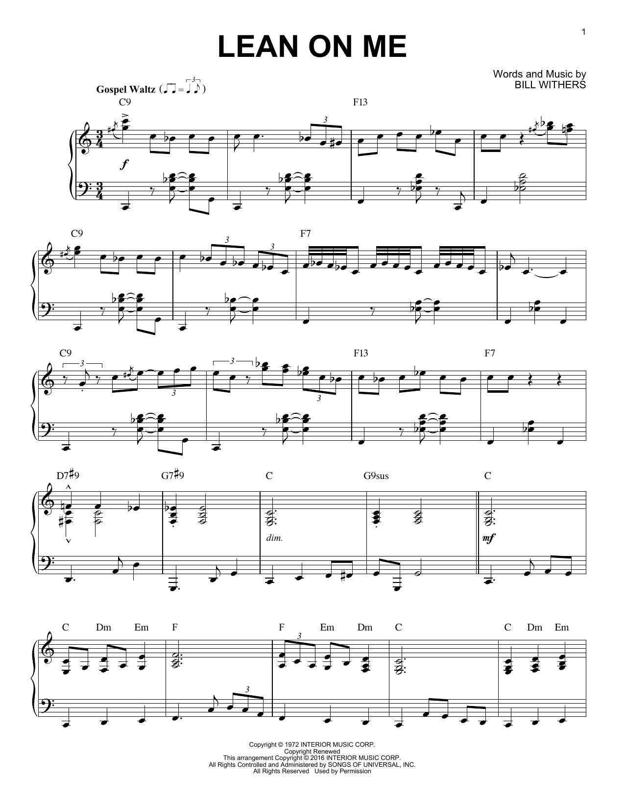Download Bill Withers Lean On Me Sheet Music and learn how to play Piano PDF digital score in minutes