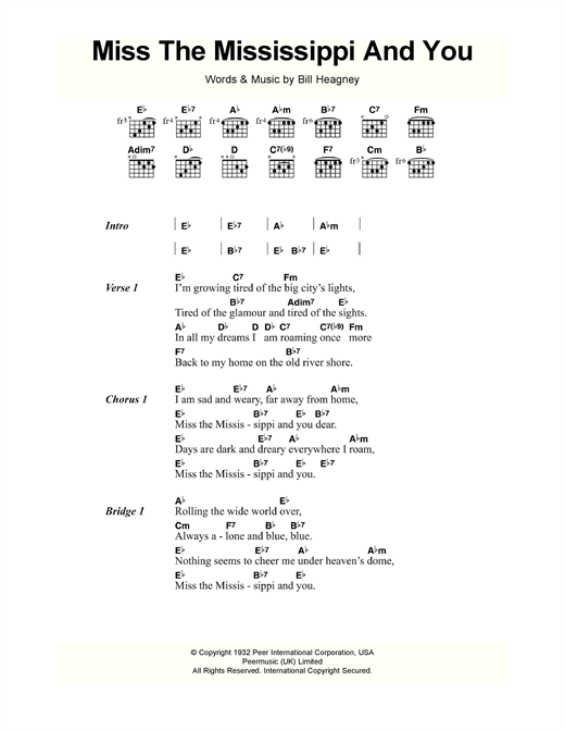 Download Bill Heagney Miss The Mississippi And You Sheet Music and learn how to play Lyrics & Chords PDF digital score in minutes
