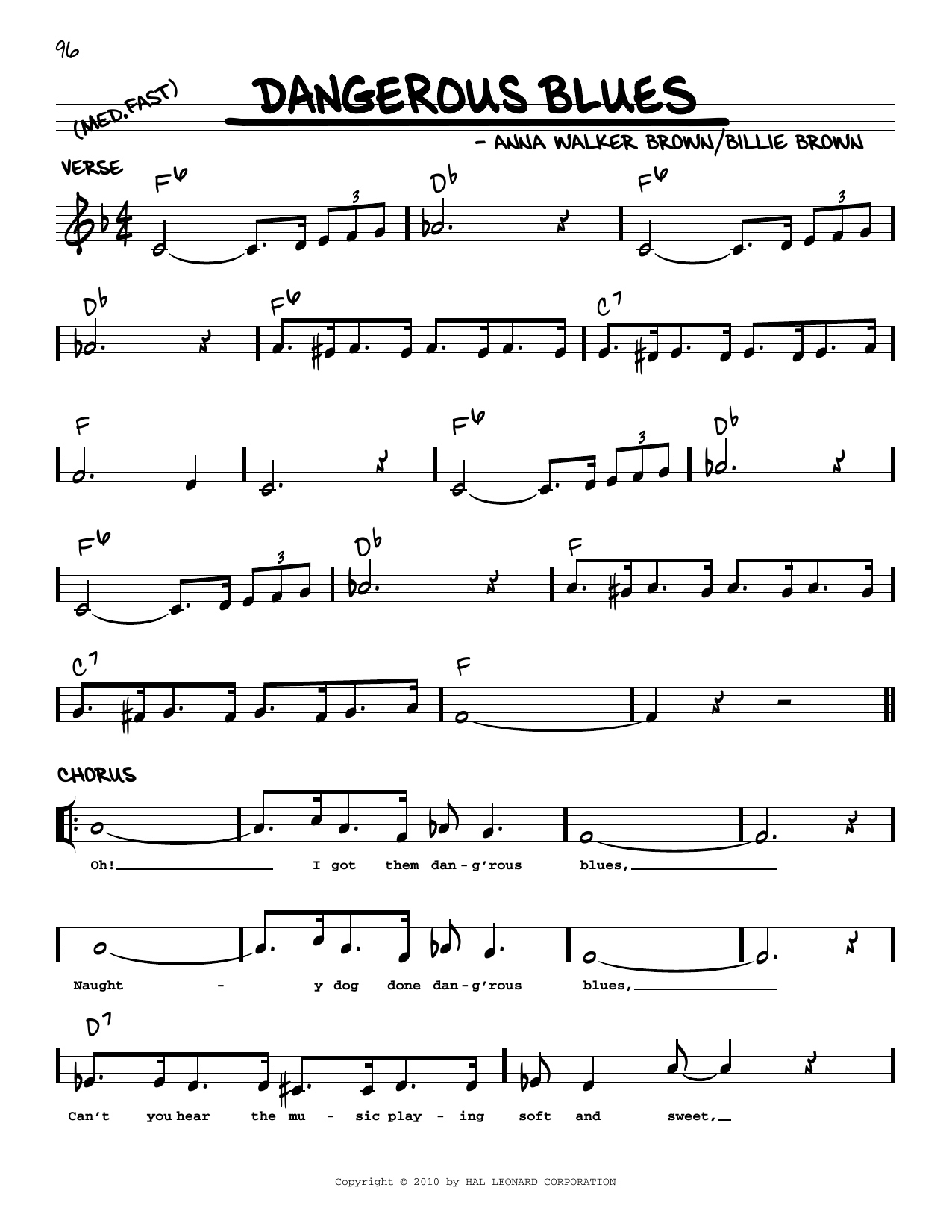 Download Billie Brown Dangerous Blues (arr. Robert Rawlins) Sheet Music and learn how to play Real Book – Melody, Lyrics & Chords PDF digital score in minutes
