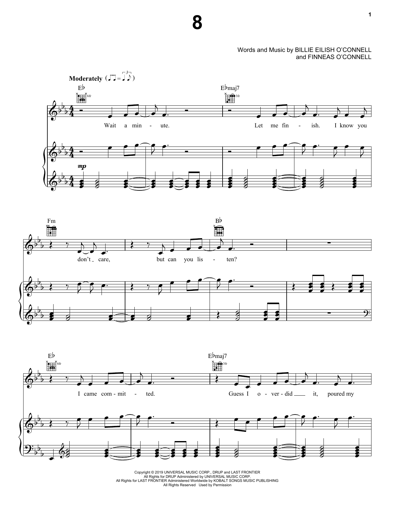 Download Billie Eilish 8 Sheet Music and learn how to play Super Easy Piano PDF digital score in minutes