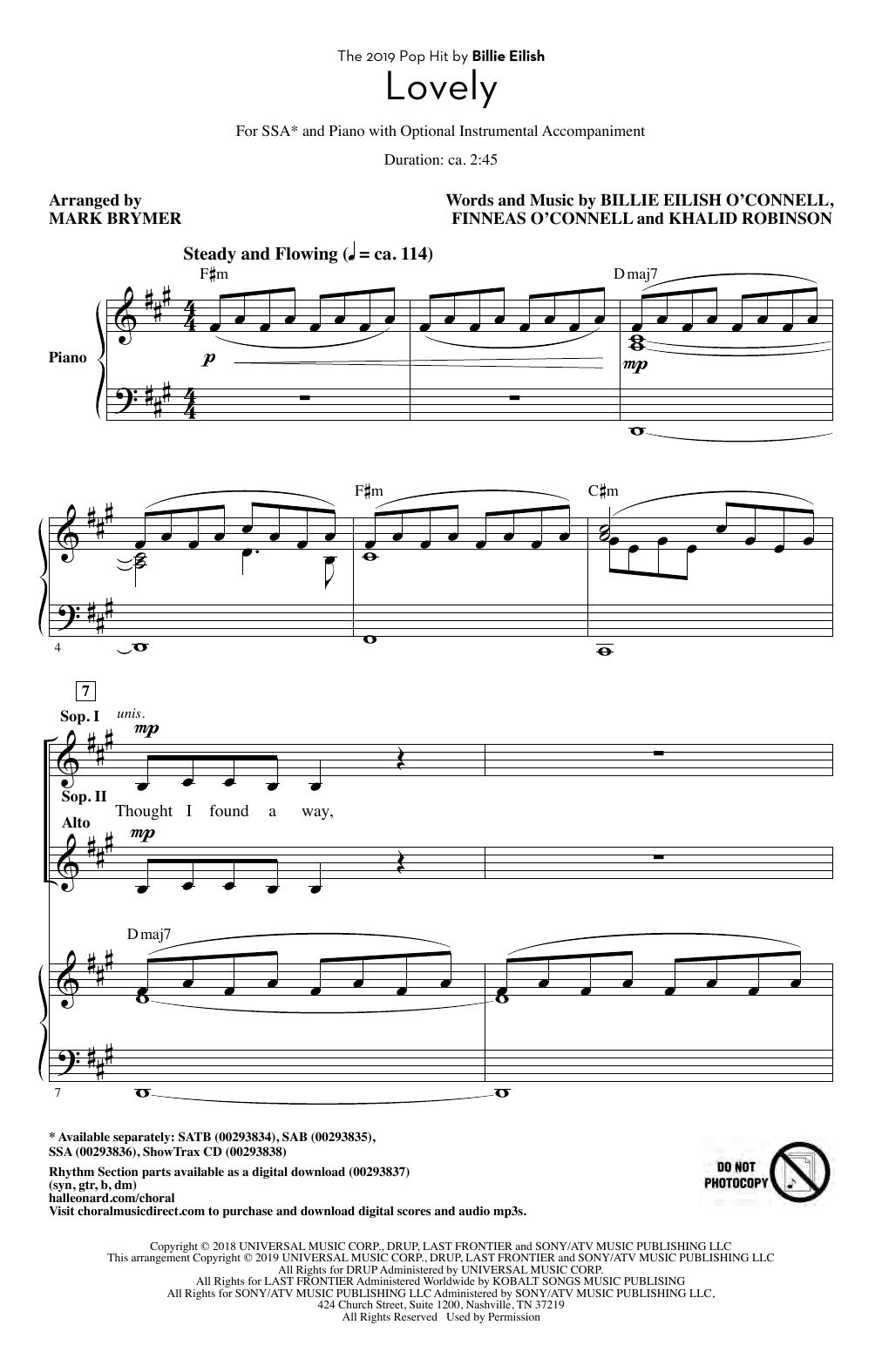 Download Billie Eilish & Khalid Lovely (from 13 Reasons Why) (arr. Mark Brymer) Sheet Music and learn how to play SATB Choir PDF digital score in minutes