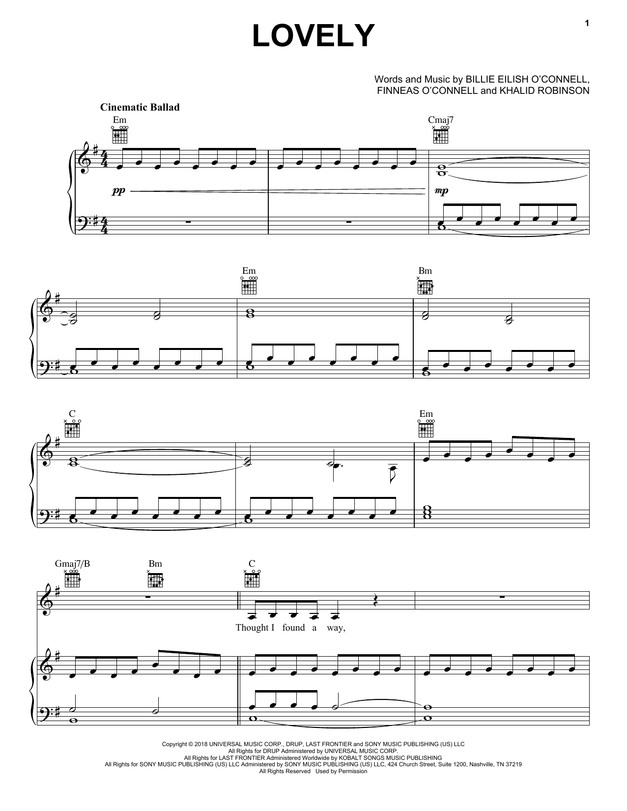 Download Billie Eilish & Khalid lovely (from 13 Reasons Why) Sheet Music and learn how to play Super Easy Piano PDF digital score in minutes