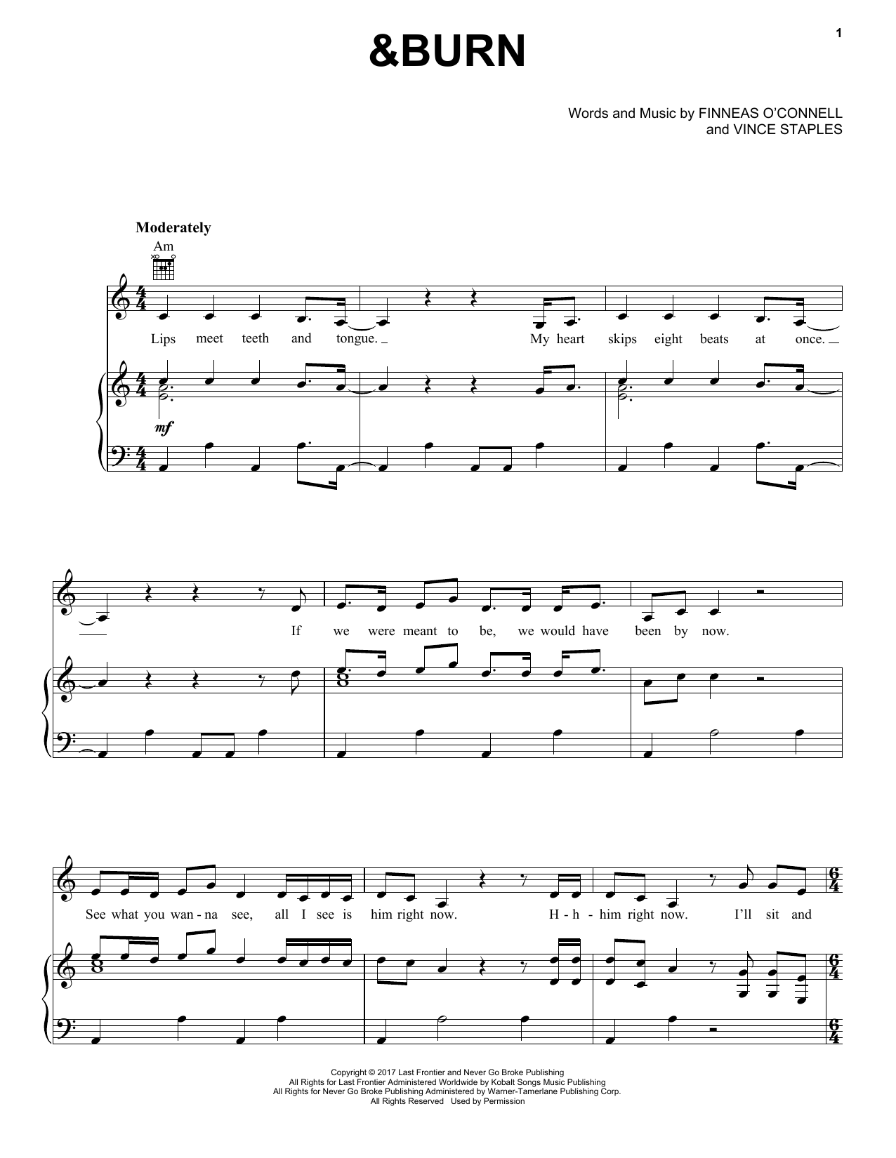 Download Billie Eilish &burn (with Vince Staples) Sheet Music and learn how to play Piano, Vocal & Guitar Chords (Right-Hand Melody) PDF digital score in minutes