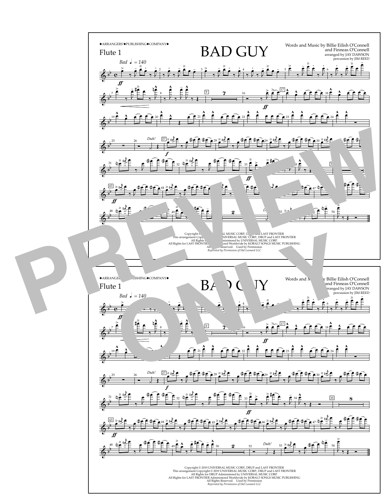 Download Billie Eilish Bad Guy (arr. Jay Dawson) - Flute 1 Sheet Music and learn how to play Marching Band PDF digital score in minutes