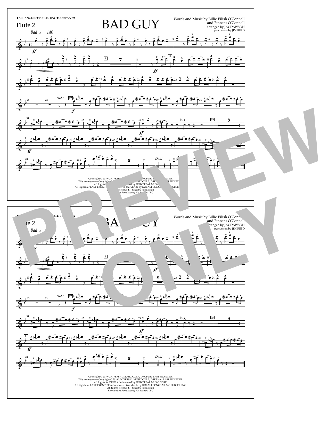 Download Billie Eilish Bad Guy (arr. Jay Dawson) - Flute 2 Sheet Music and learn how to play Marching Band PDF digital score in minutes