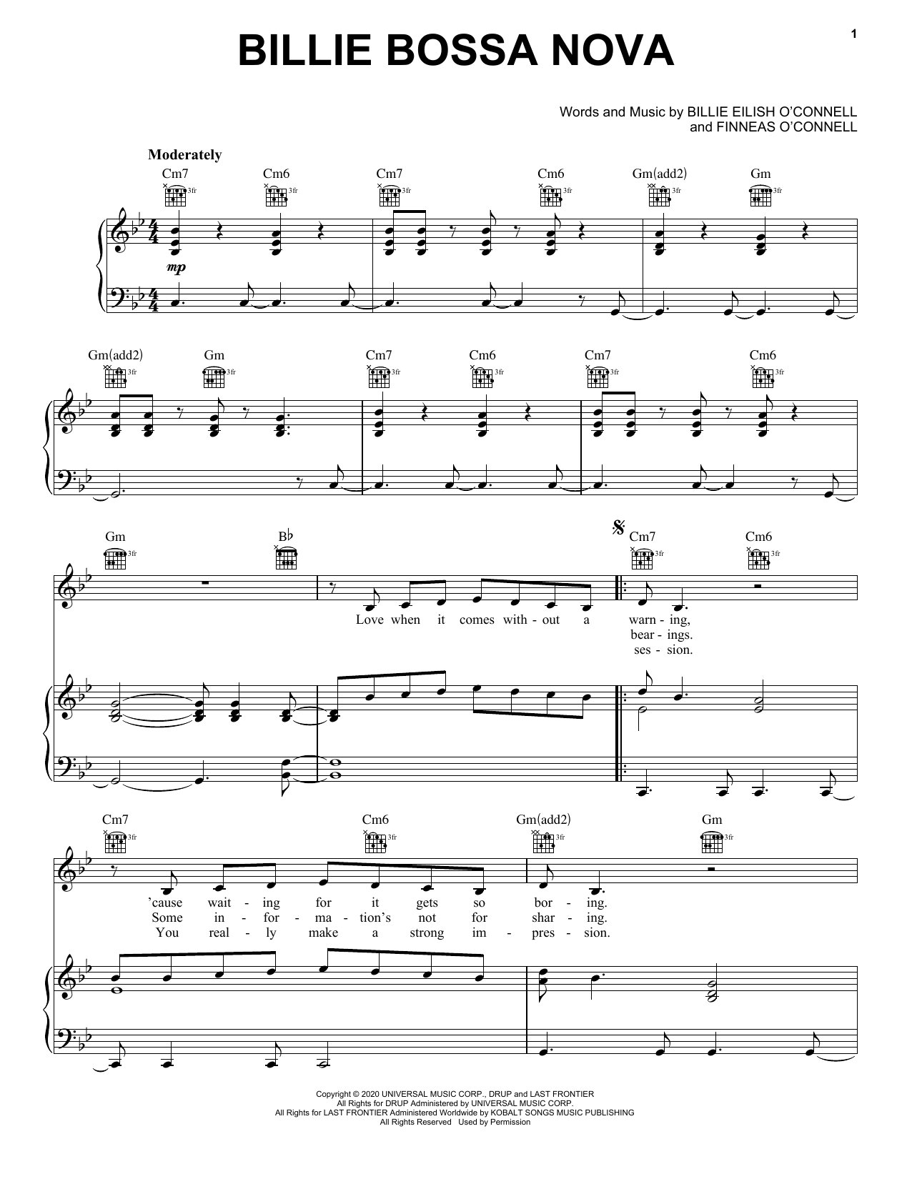 Download Billie Eilish Billie Bossa Nova Sheet Music and learn how to play Easy Piano PDF digital score in minutes
