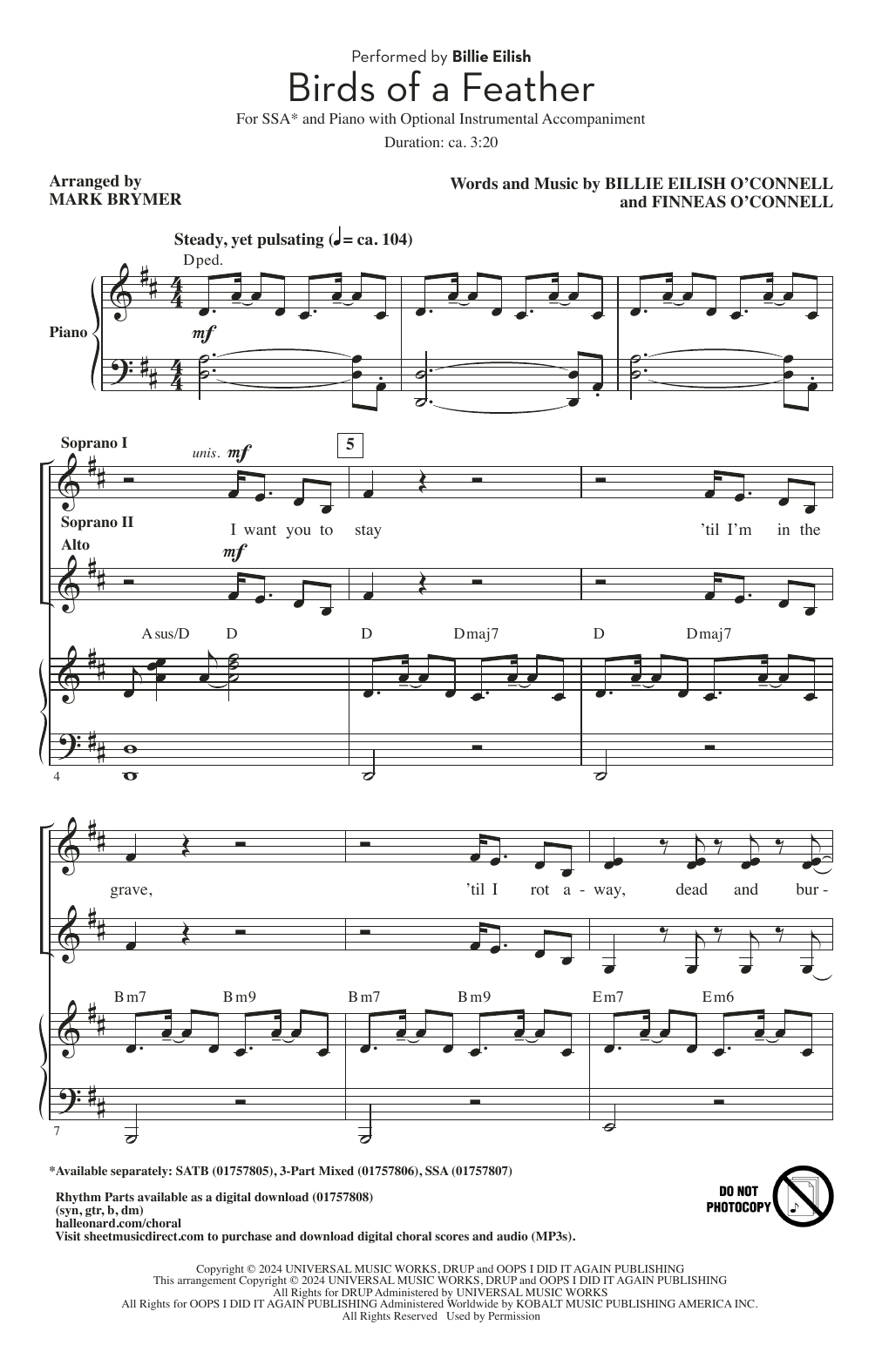 Download Billie Eilish Birds Of A Feather (arr. Mark Brymer) Sheet Music and learn how to play SATB Choir PDF digital score in minutes