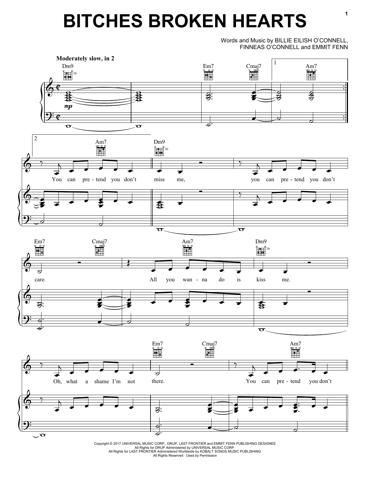 Download Billie Eilish Bitches Broken Hearts Sheet Music and learn how to play Piano, Vocal & Guitar Chords (Right-Hand Melody) PDF digital score in minutes