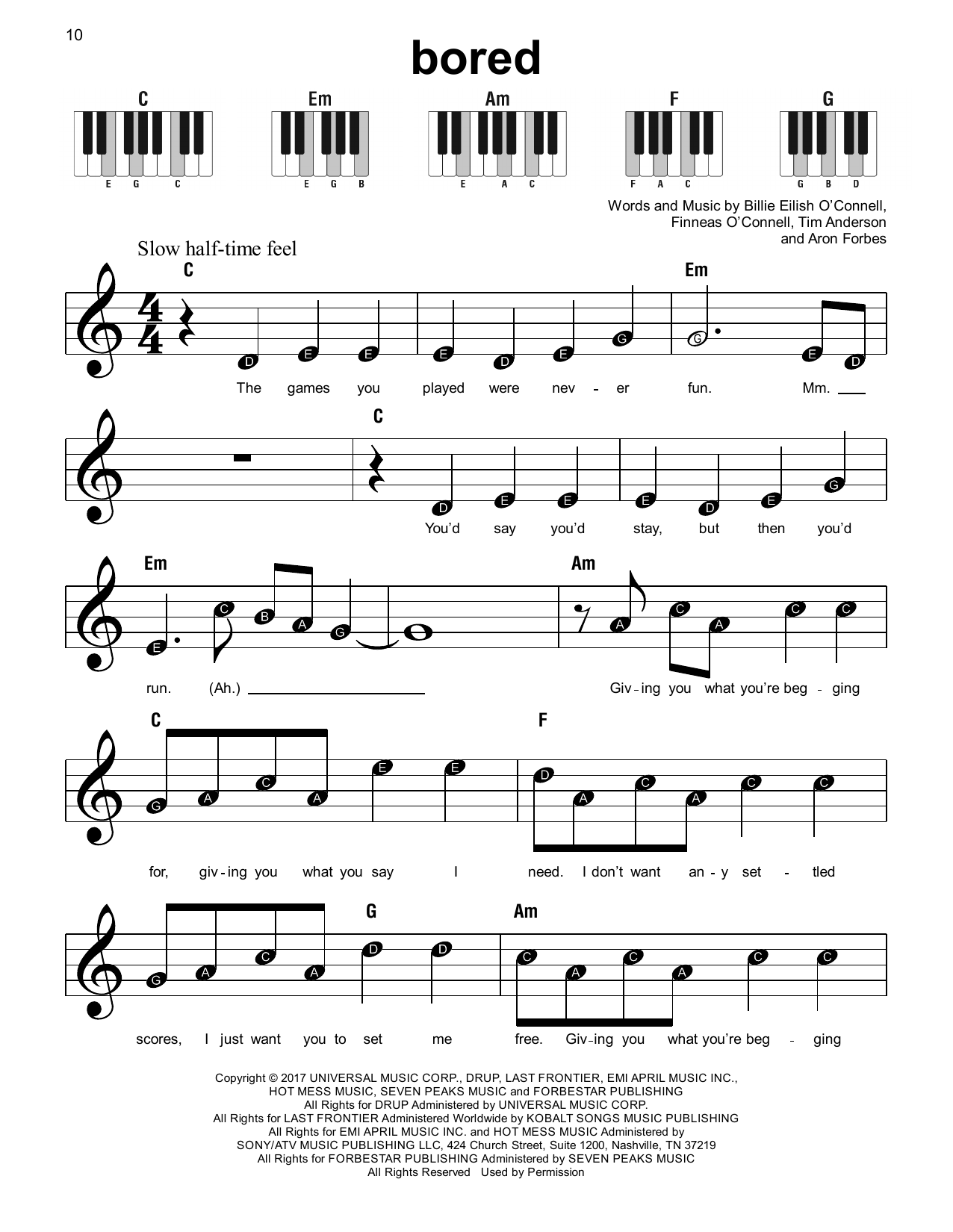 Download Billie Eilish Bored Sheet Music and learn how to play Super Easy Piano PDF digital score in minutes