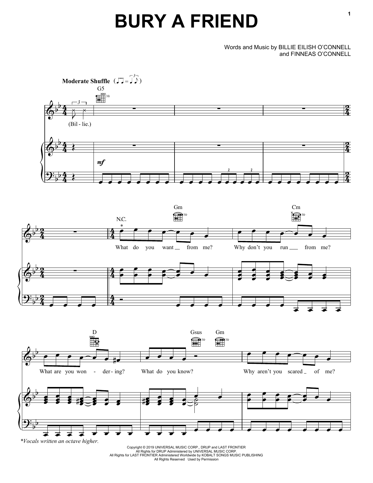 Download Billie Eilish bury a friend Sheet Music and learn how to play Really Easy Guitar PDF digital score in minutes