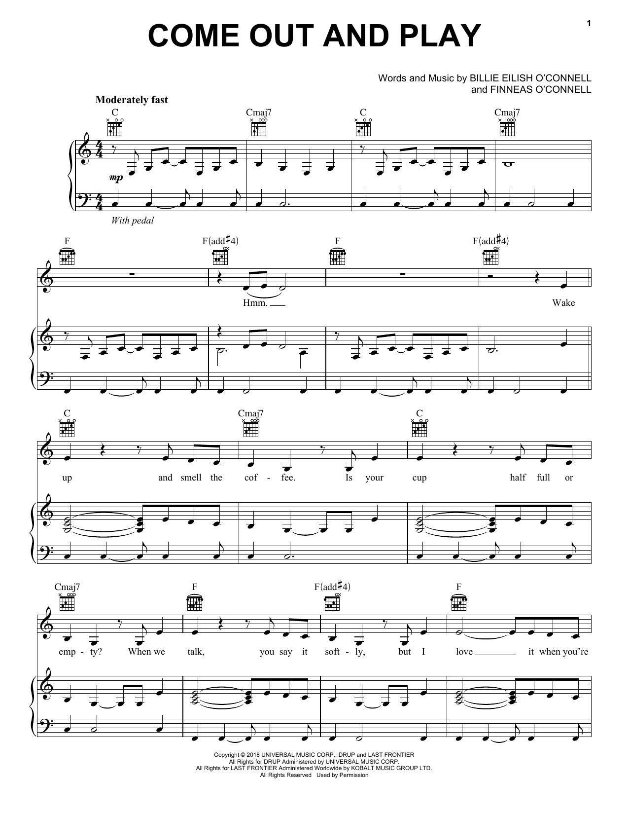 Download Billie Eilish come out and play Sheet Music and learn how to play Big Note Piano PDF digital score in minutes