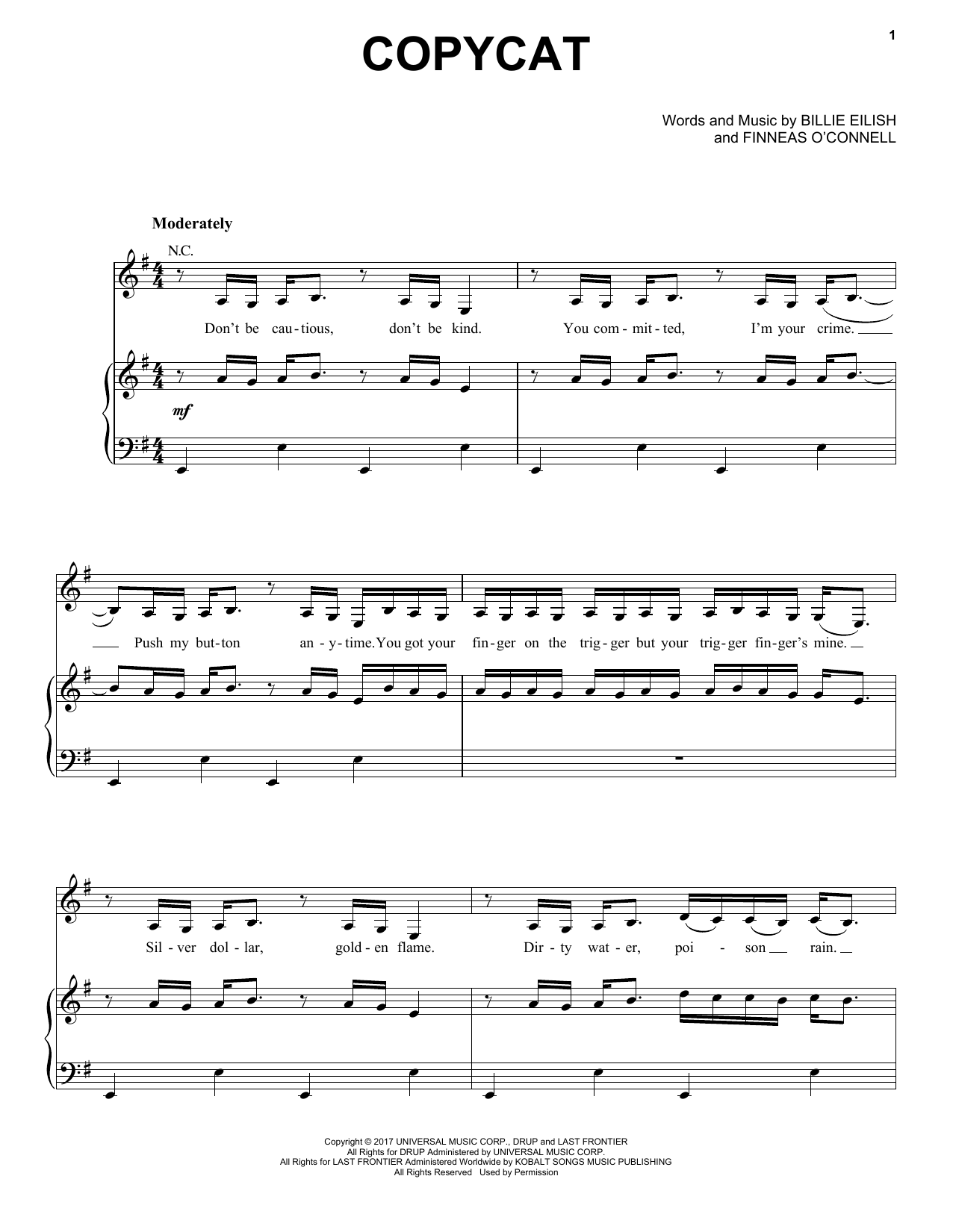 Download Billie Eilish COPYCAT Sheet Music and learn how to play Super Easy Piano PDF digital score in minutes