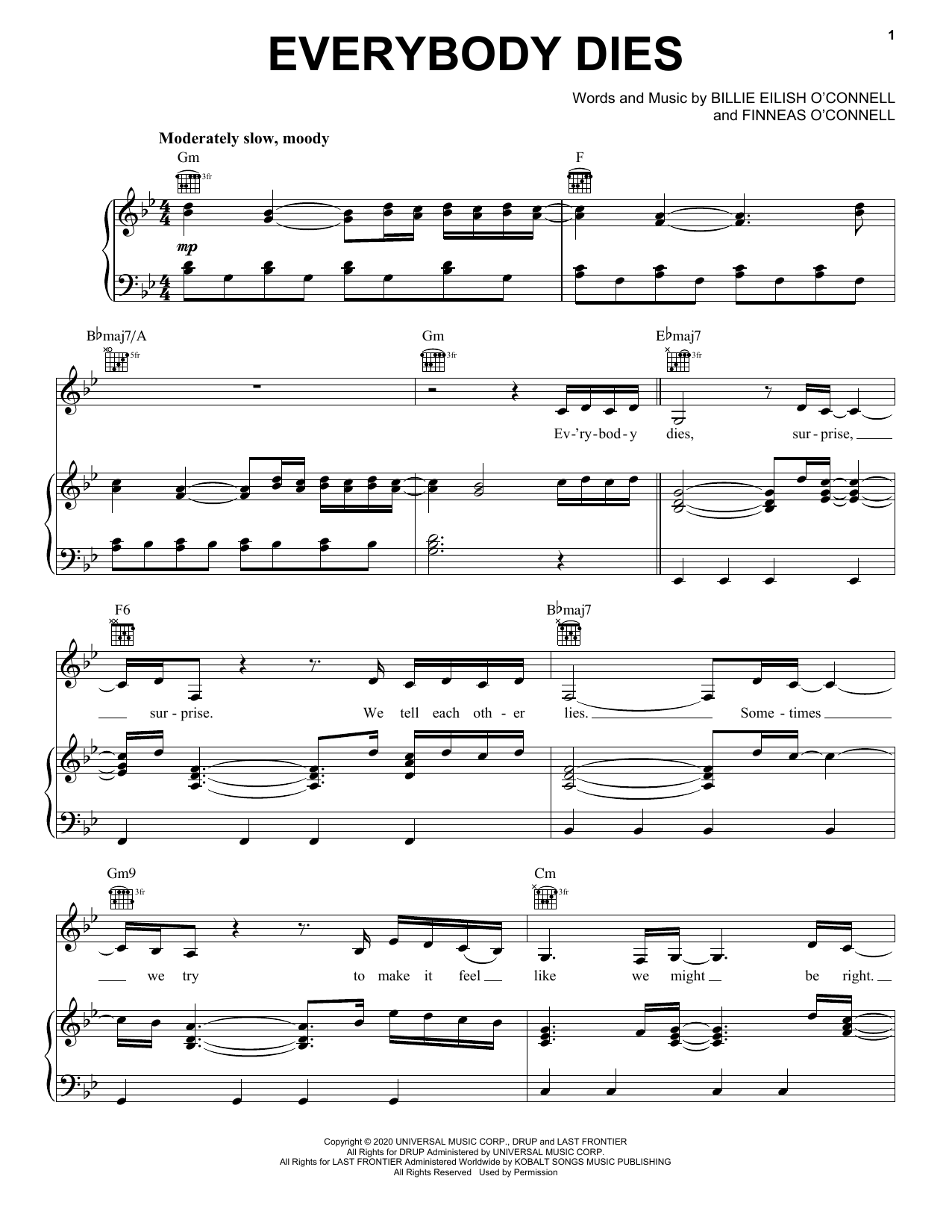Download Billie Eilish Everybody Dies Sheet Music and learn how to play Easy Piano PDF digital score in minutes