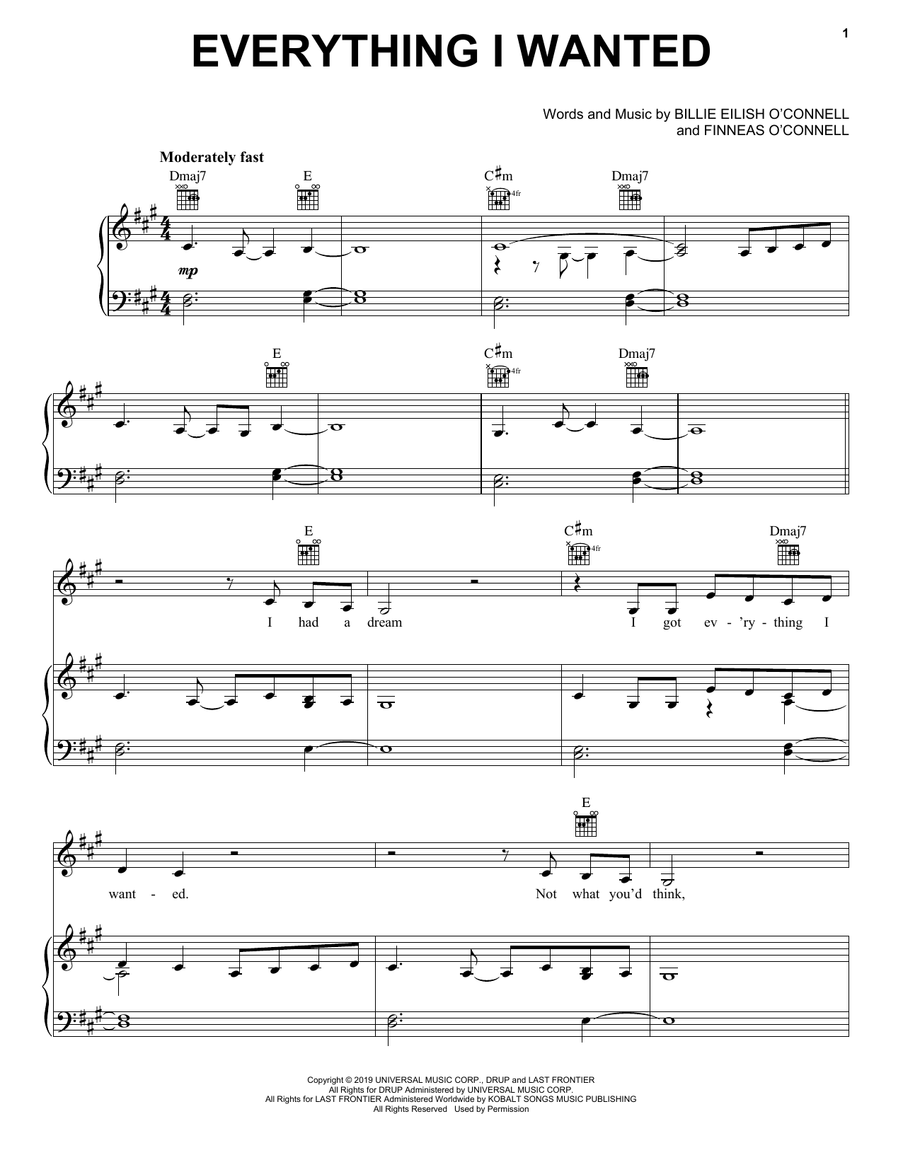 Download Billie Eilish everything i wanted Sheet Music and learn how to play Easy Guitar Tab PDF digital score in minutes