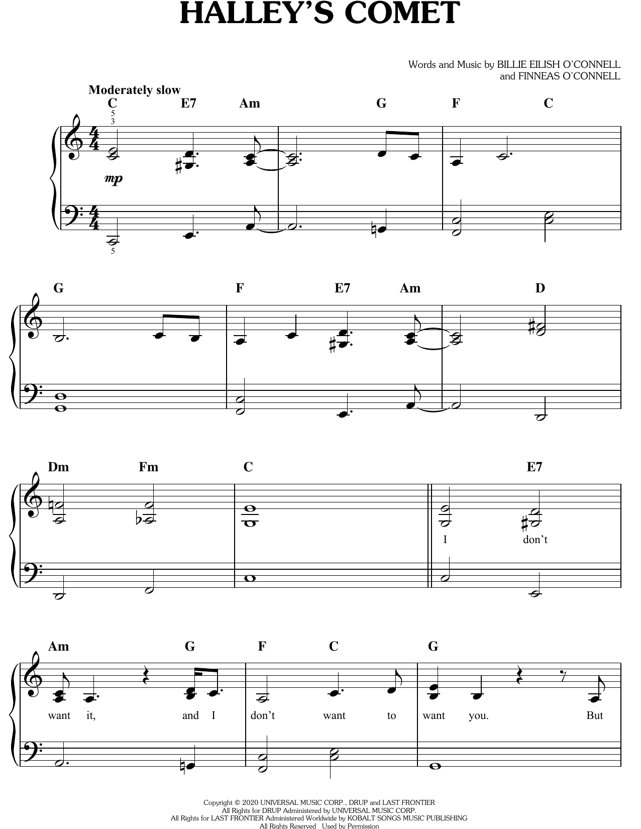 Download Billie Eilish Halley's Comet Sheet Music and learn how to play Piano, Vocal & Guitar Chords (Right-Hand Melody) PDF digital score in minutes