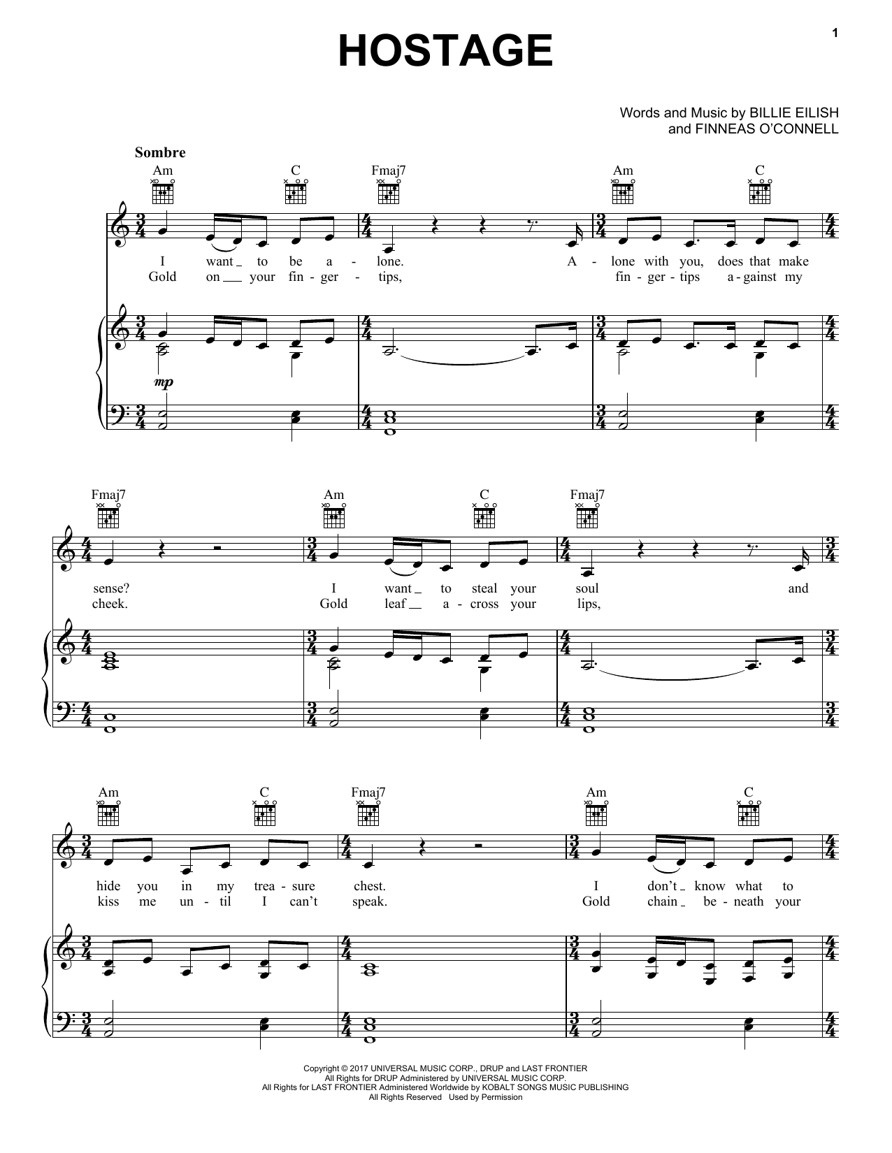 Download Billie Eilish hostage Sheet Music and learn how to play Super Easy Piano PDF digital score in minutes