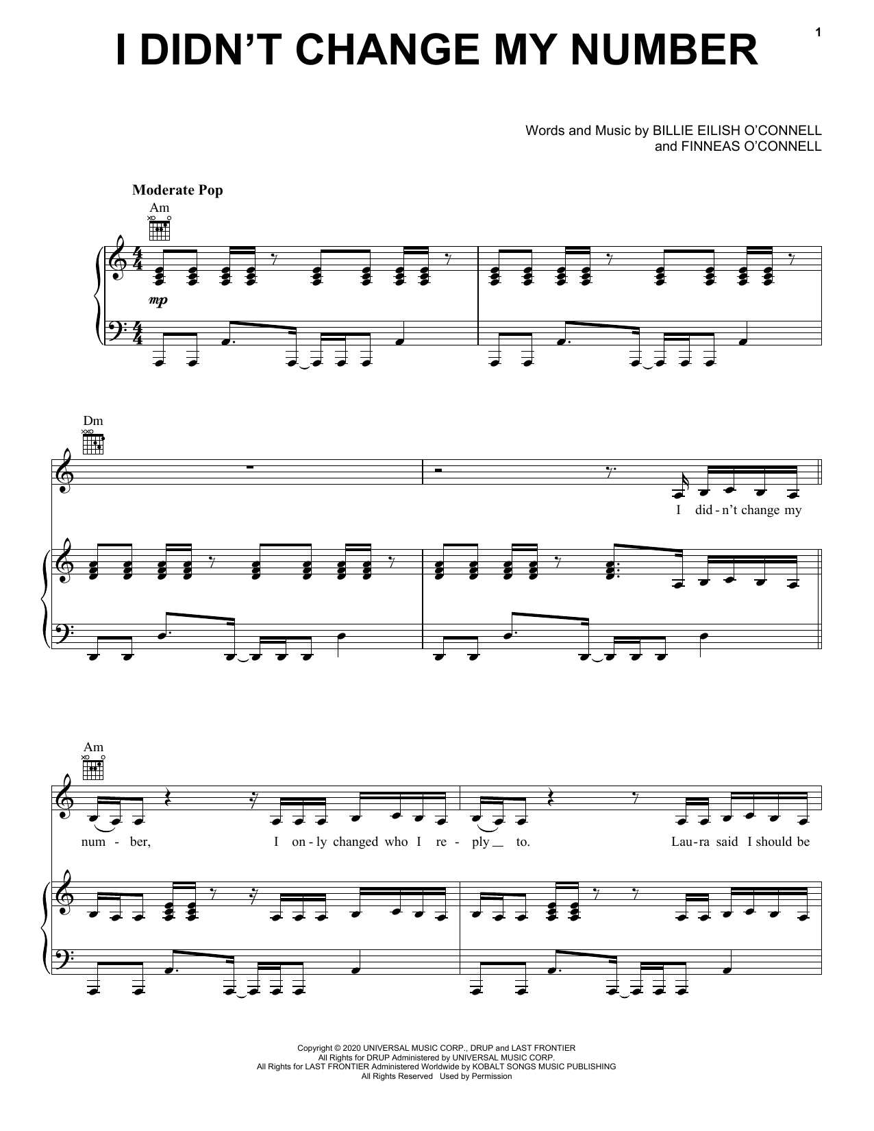 Download Billie Eilish I Didn't Change My Number Sheet Music and learn how to play Easy Piano PDF digital score in minutes