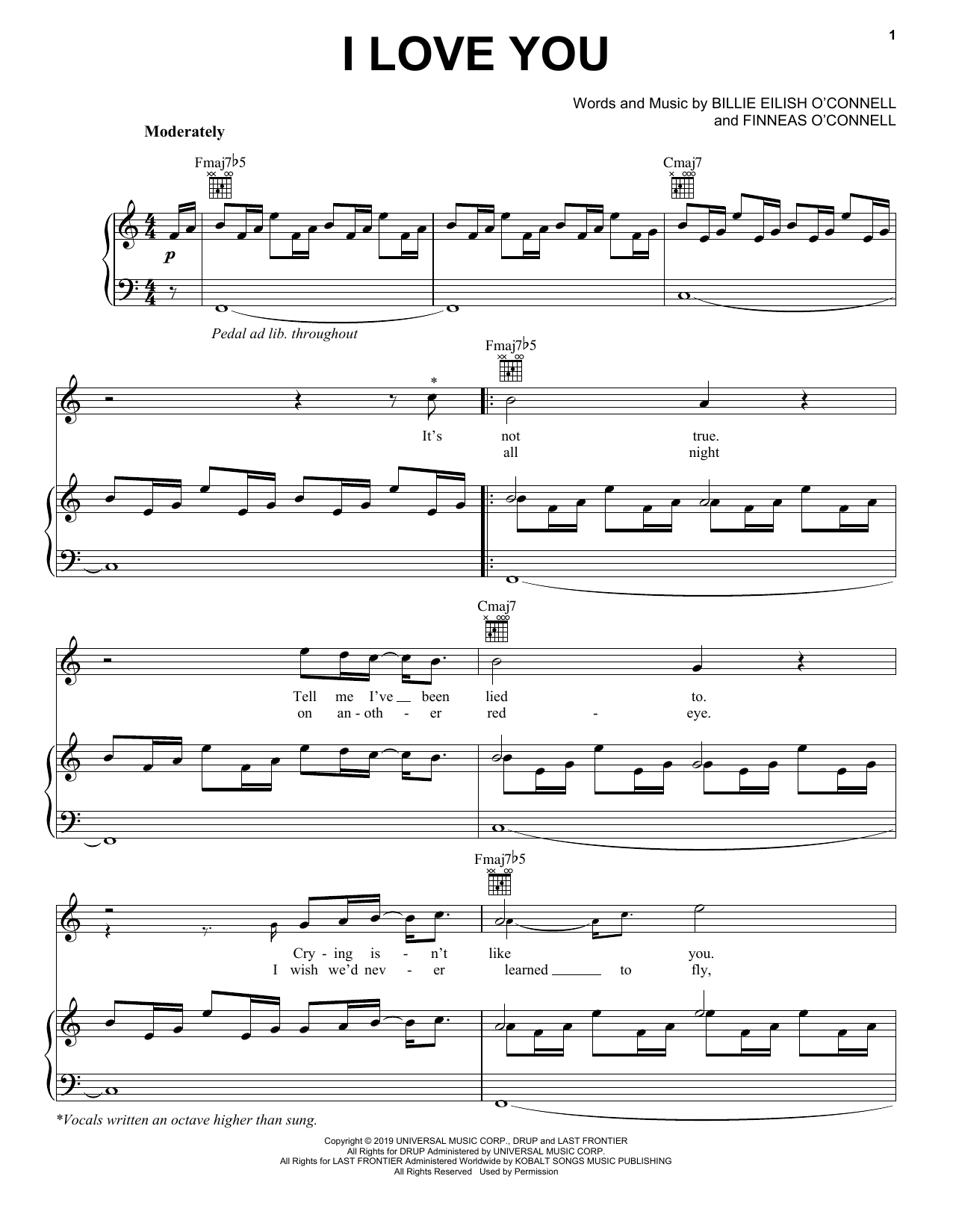 Download Billie Eilish i love you Sheet Music and learn how to play Guitar Chords/Lyrics PDF digital score in minutes