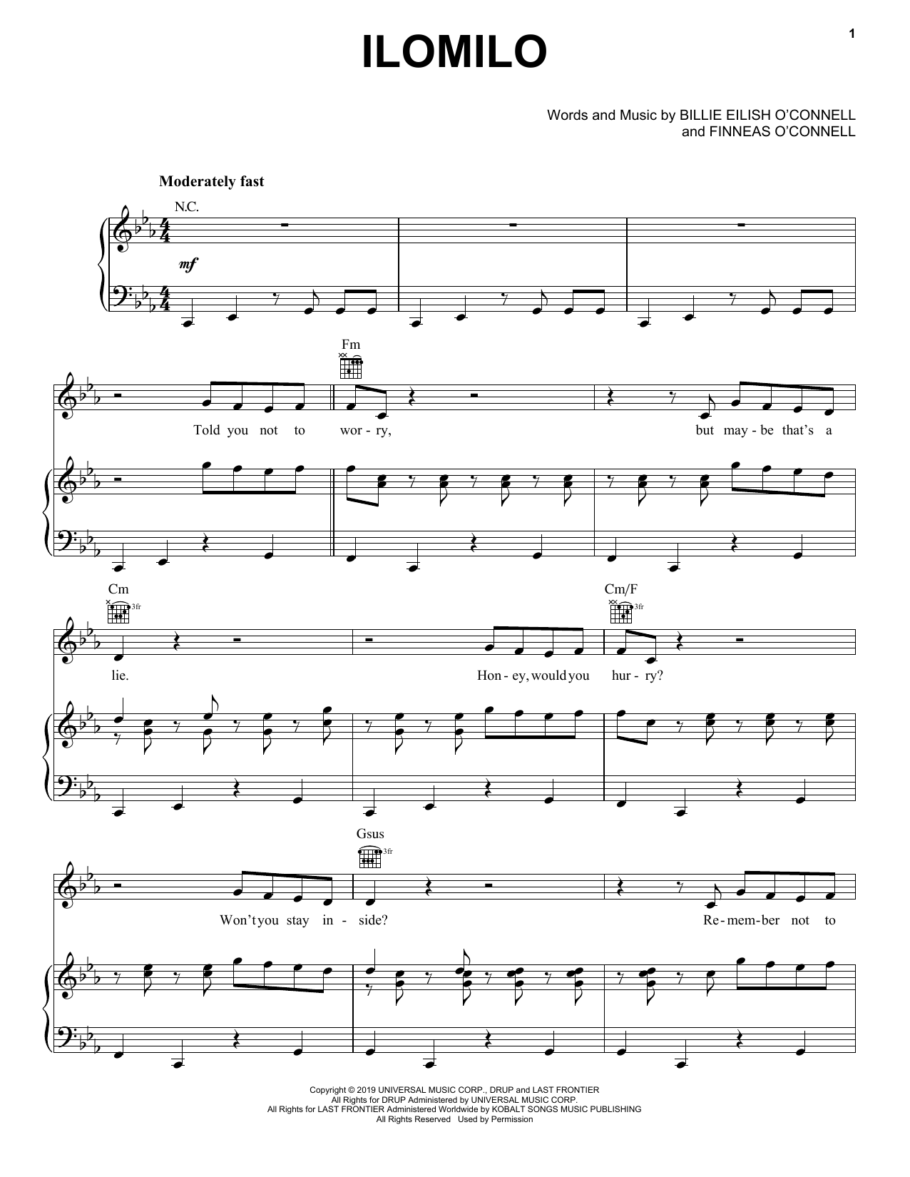 Download Billie Eilish ilomilo Sheet Music and learn how to play Super Easy Piano PDF digital score in minutes