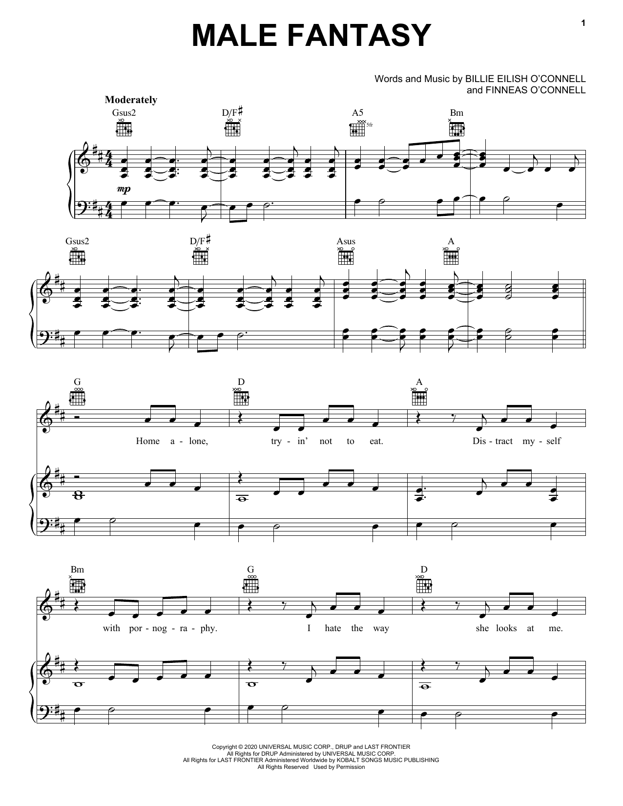 Download Billie Eilish Male Fantasy Sheet Music and learn how to play Piano, Vocal & Guitar Chords (Right-Hand Melody) PDF digital score in minutes