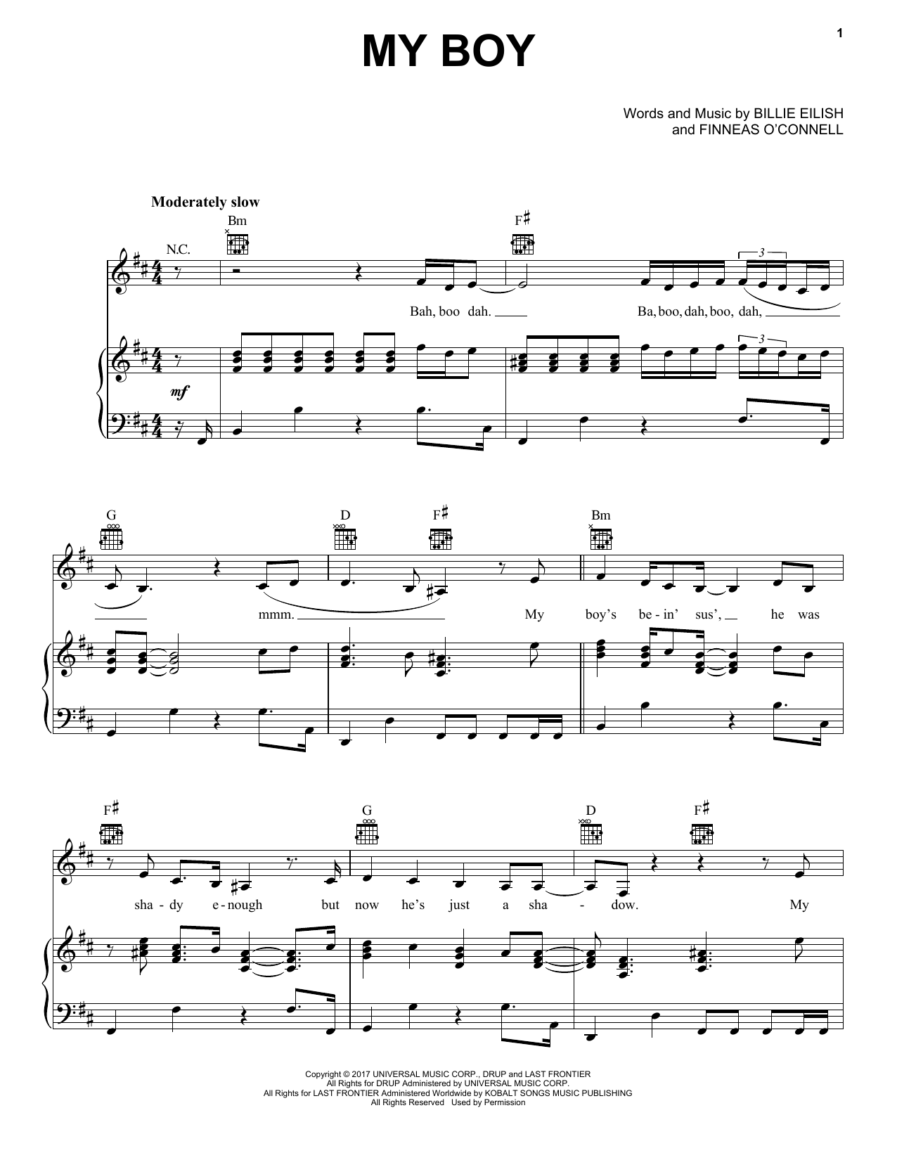 Download Billie Eilish my boy Sheet Music and learn how to play Easy Piano PDF digital score in minutes