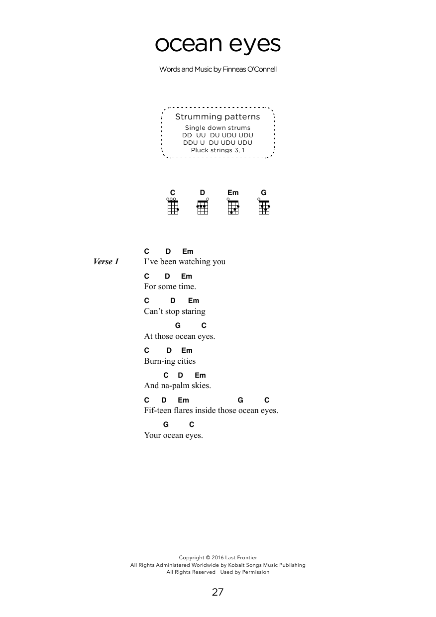 Download Billie Eilish ocean eyes (arr. Elise Ecklund) Sheet Music and learn how to play Ukulele Chords/Lyrics PDF digital score in minutes