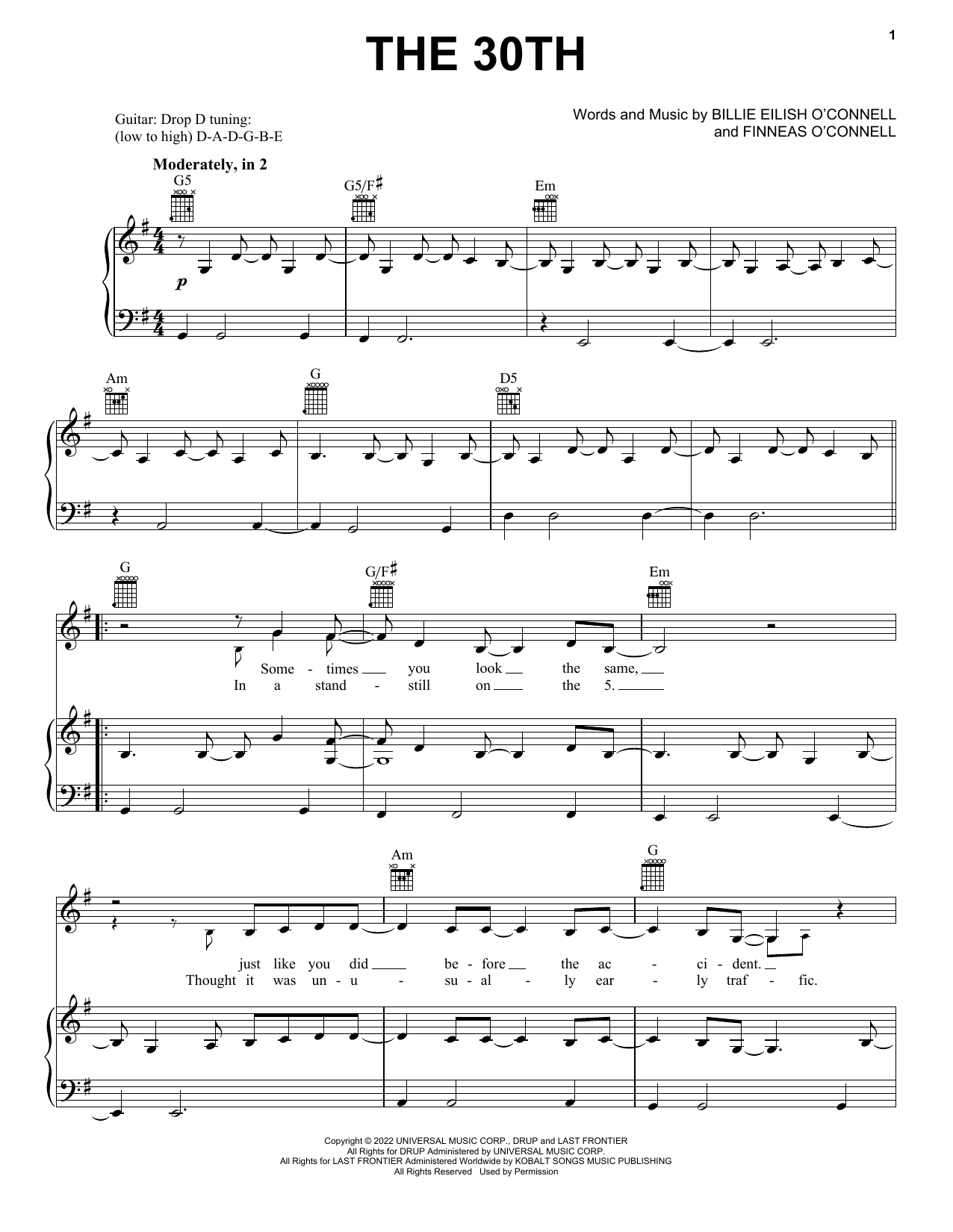 Download Billie Eilish The 30th Sheet Music and learn how to play Piano, Vocal & Guitar Chords (Right-Hand Melody) PDF digital score in minutes