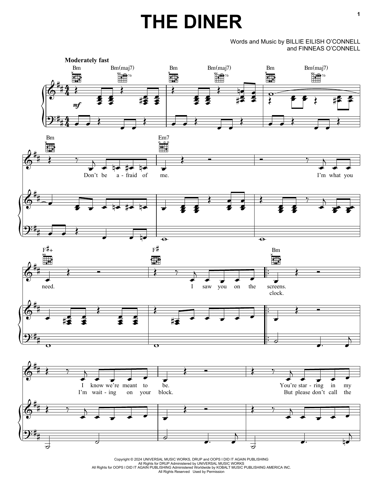 Download Billie Eilish THE DINER Sheet Music and learn how to play Easy Piano PDF digital score in minutes