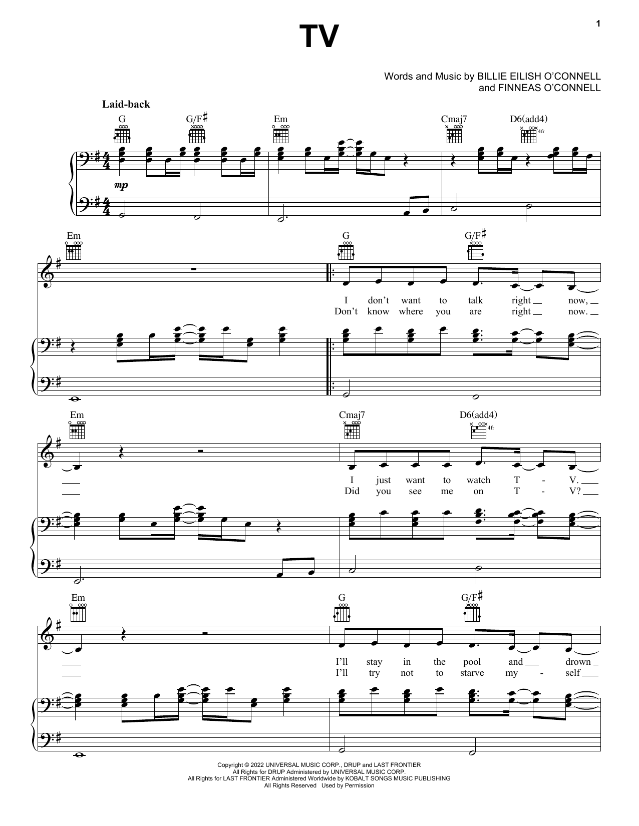 Download Billie Eilish TV Sheet Music and learn how to play Easy Guitar Tab PDF digital score in minutes