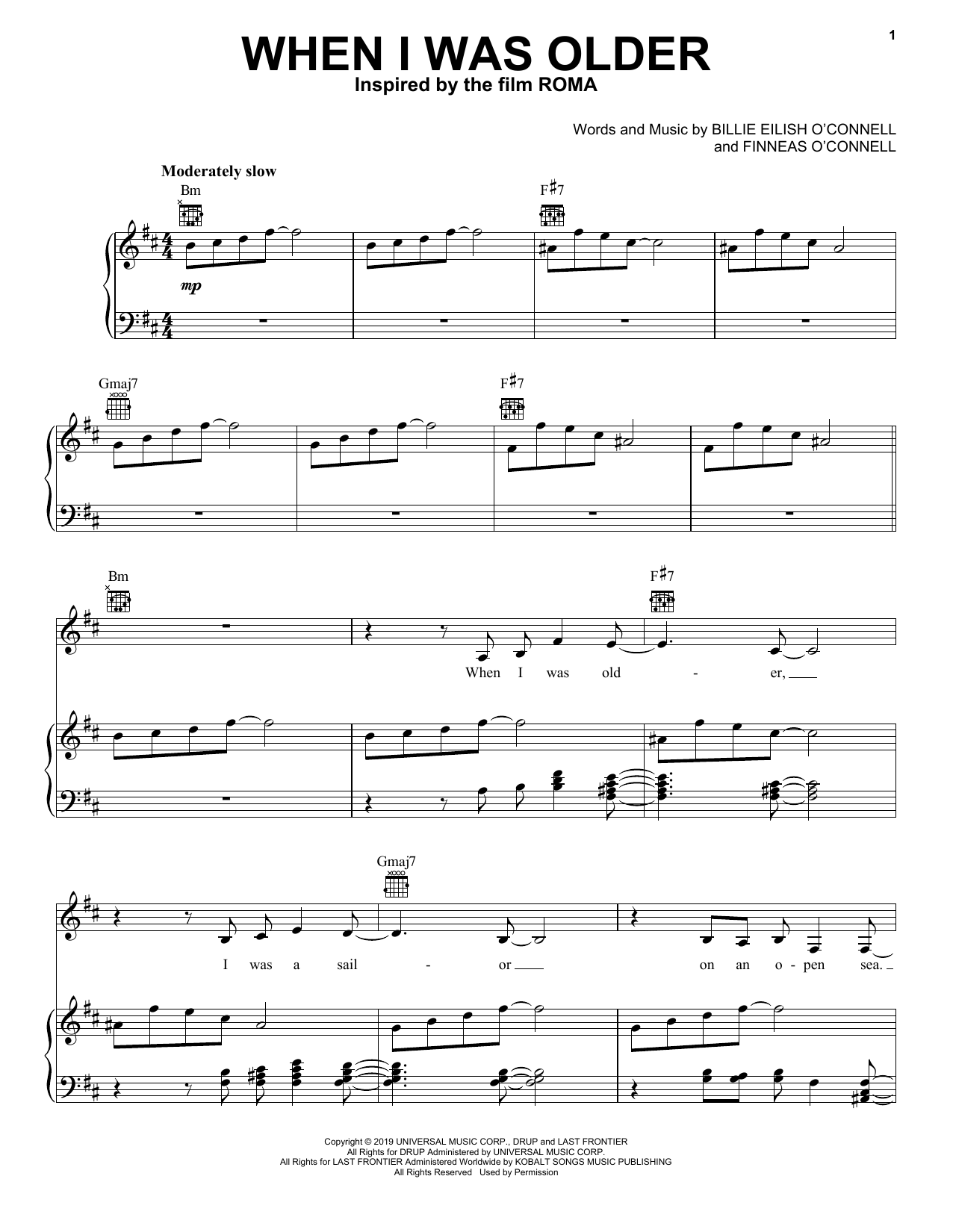 Download Billie Eilish WHEN I WAS OLDER (Music Inspired by Roma) Sheet Music and learn how to play Piano, Vocal & Guitar Chords (Right-Hand Melody) PDF digital score in minutes