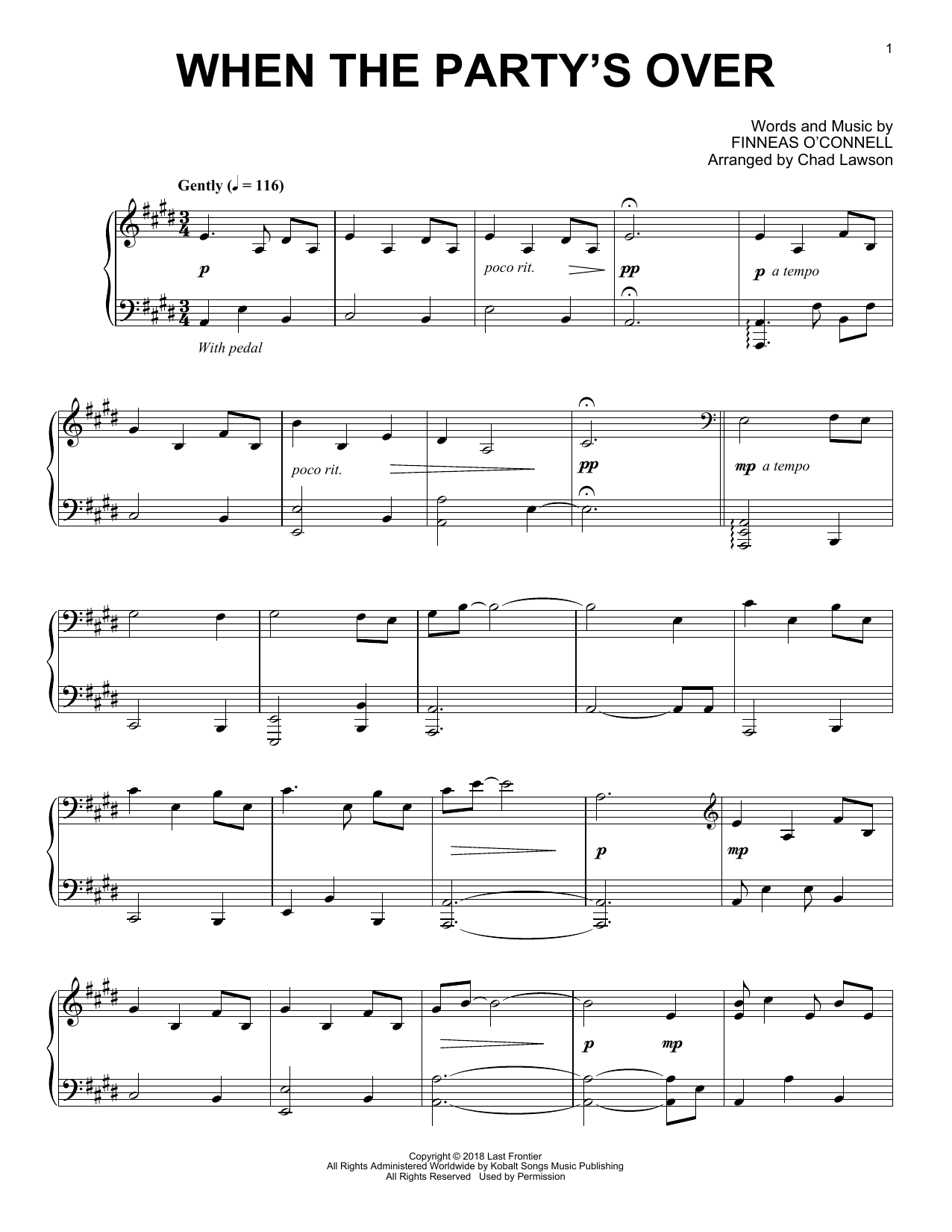 Download Billie Eilish when the party's over (arr. Chad Lawson) Sheet Music and learn how to play Piano Solo PDF digital score in minutes