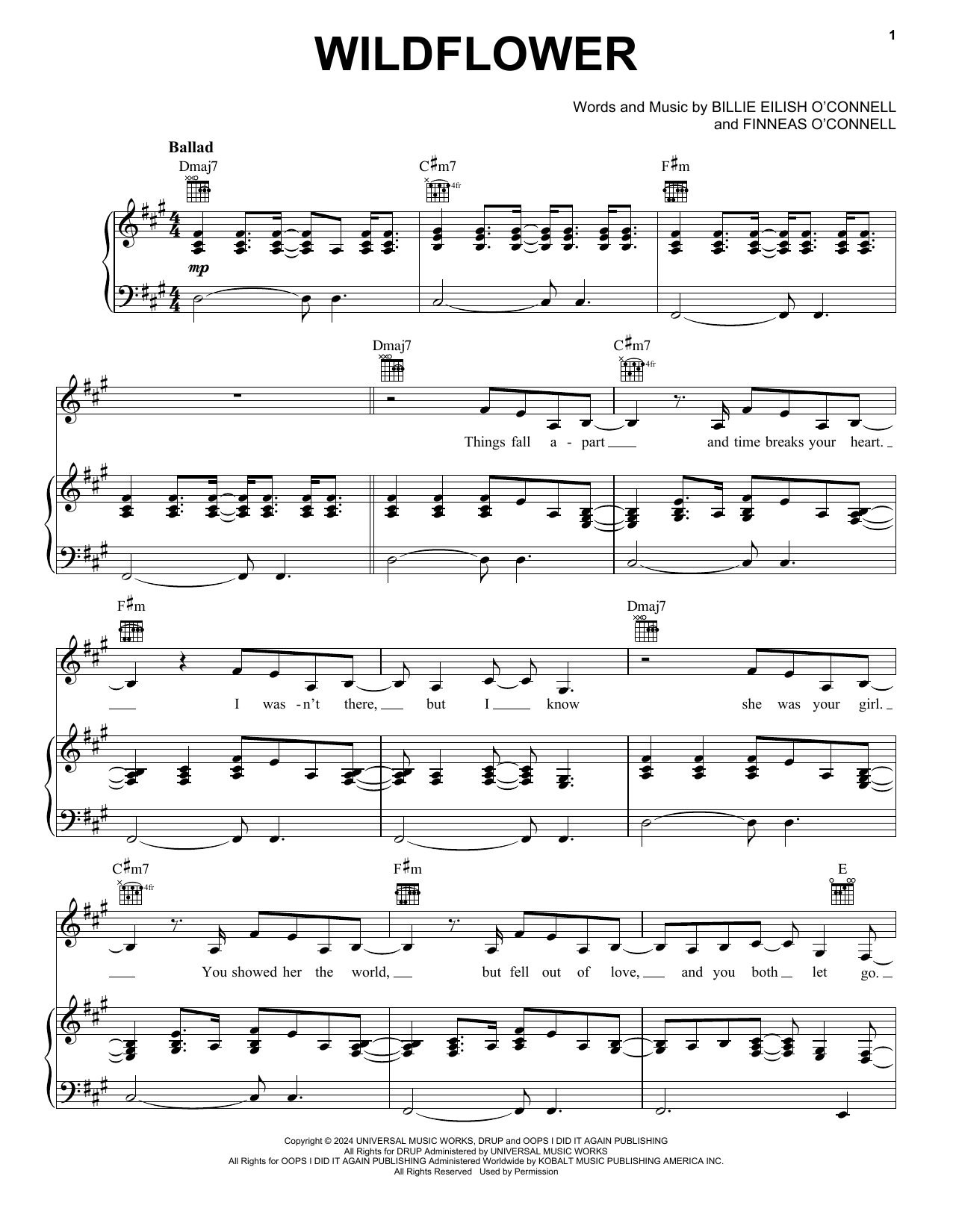 Download Billie Eilish WILDFLOWER Sheet Music and learn how to play Really Easy Guitar PDF digital score in minutes