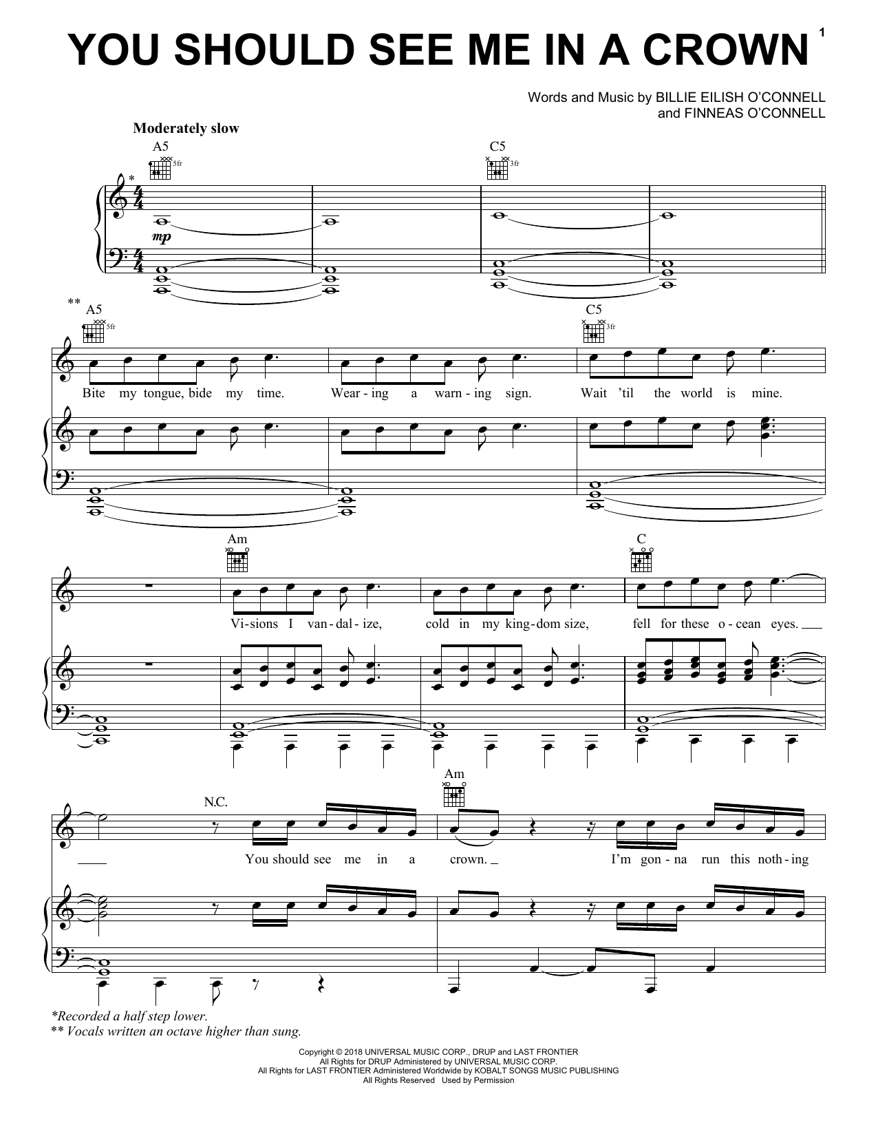 Download Billie Eilish you should see me in a crown Sheet Music and learn how to play Big Note Piano PDF digital score in minutes