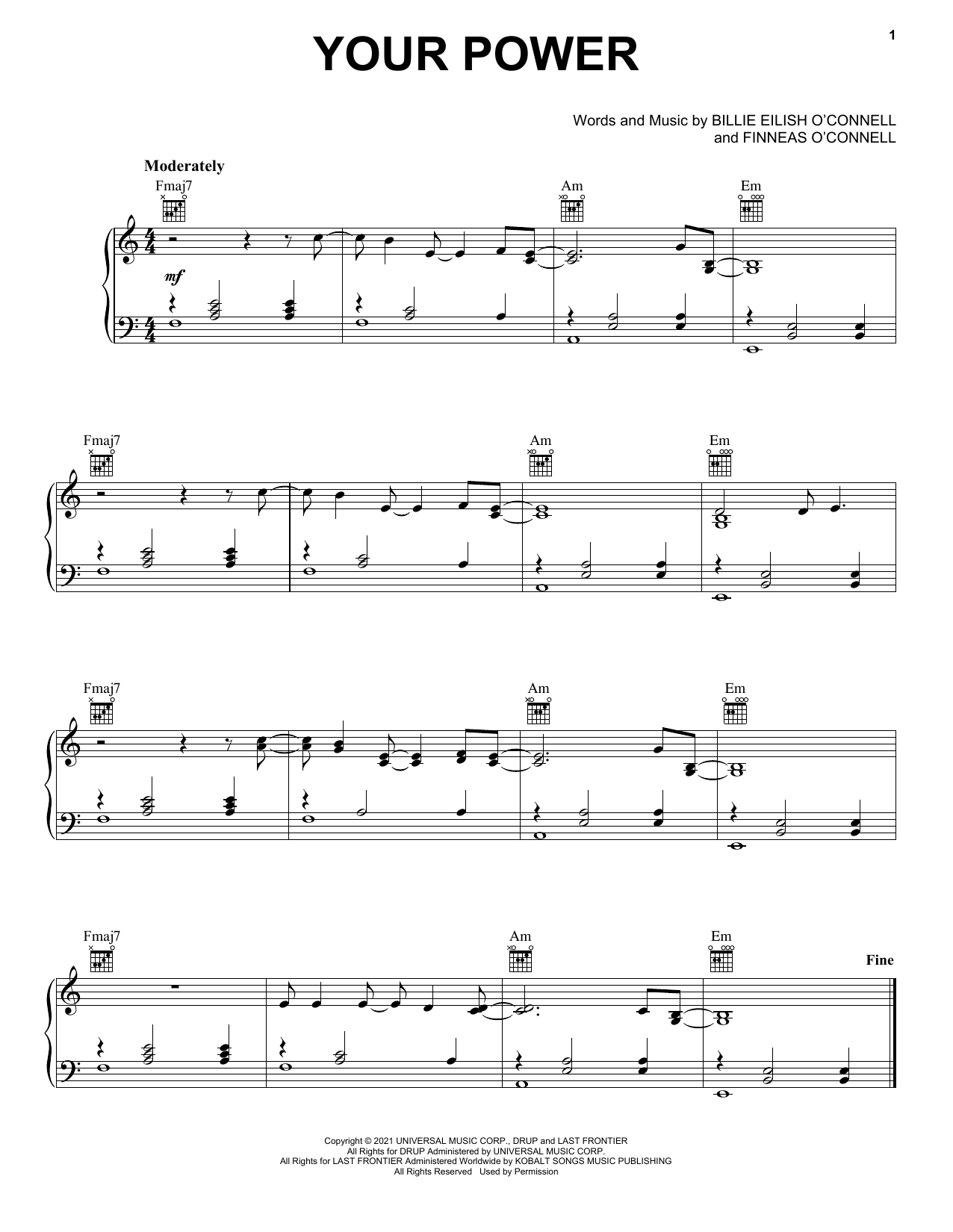 Download Billie Eilish Your Power Sheet Music and learn how to play Easy Guitar Tab PDF digital score in minutes