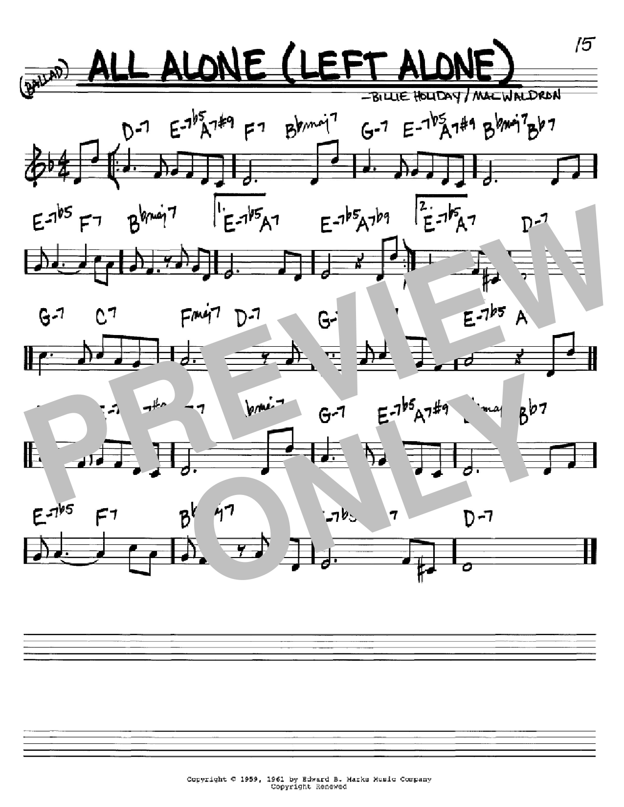 Download Billie Holiday All Alone (Left Alone) Sheet Music and learn how to play Real Book – Melody, Lyrics & Chords PDF digital score in minutes