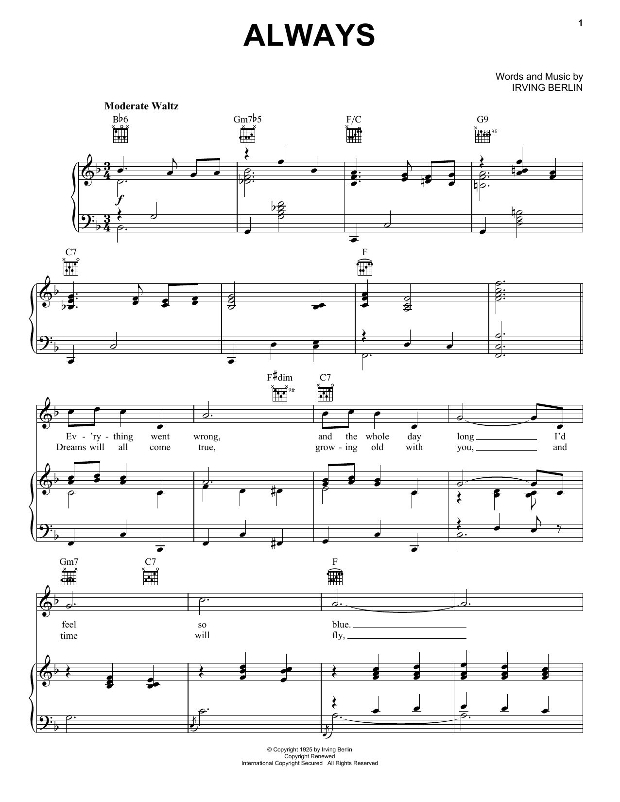 Download Billie Holiday Always Sheet Music and learn how to play Piano, Vocal & Guitar (Right-Hand Melody) PDF digital score in minutes