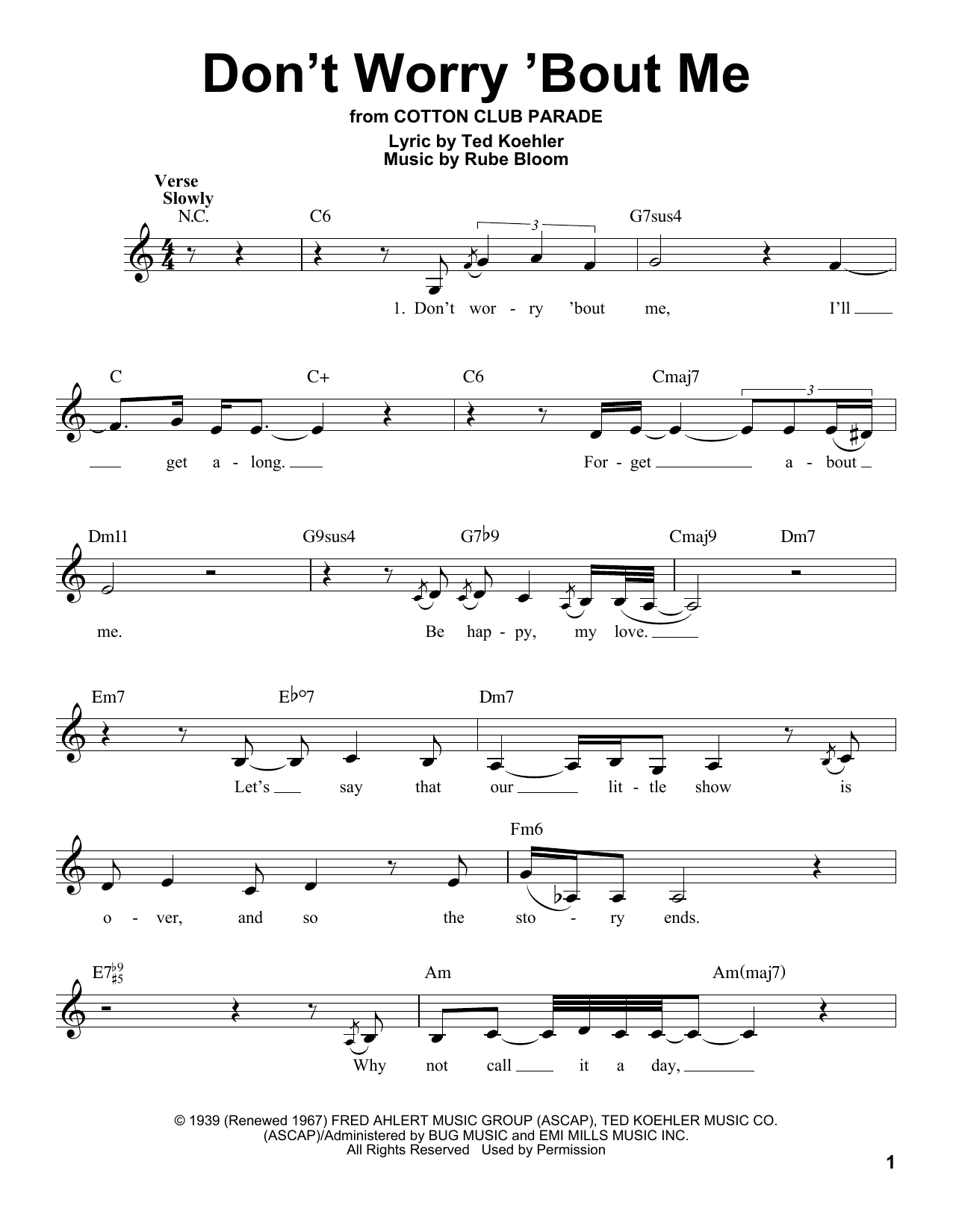 Download Billie Holiday Don't Worry 'Bout Me Sheet Music and learn how to play Voice PDF digital score in minutes