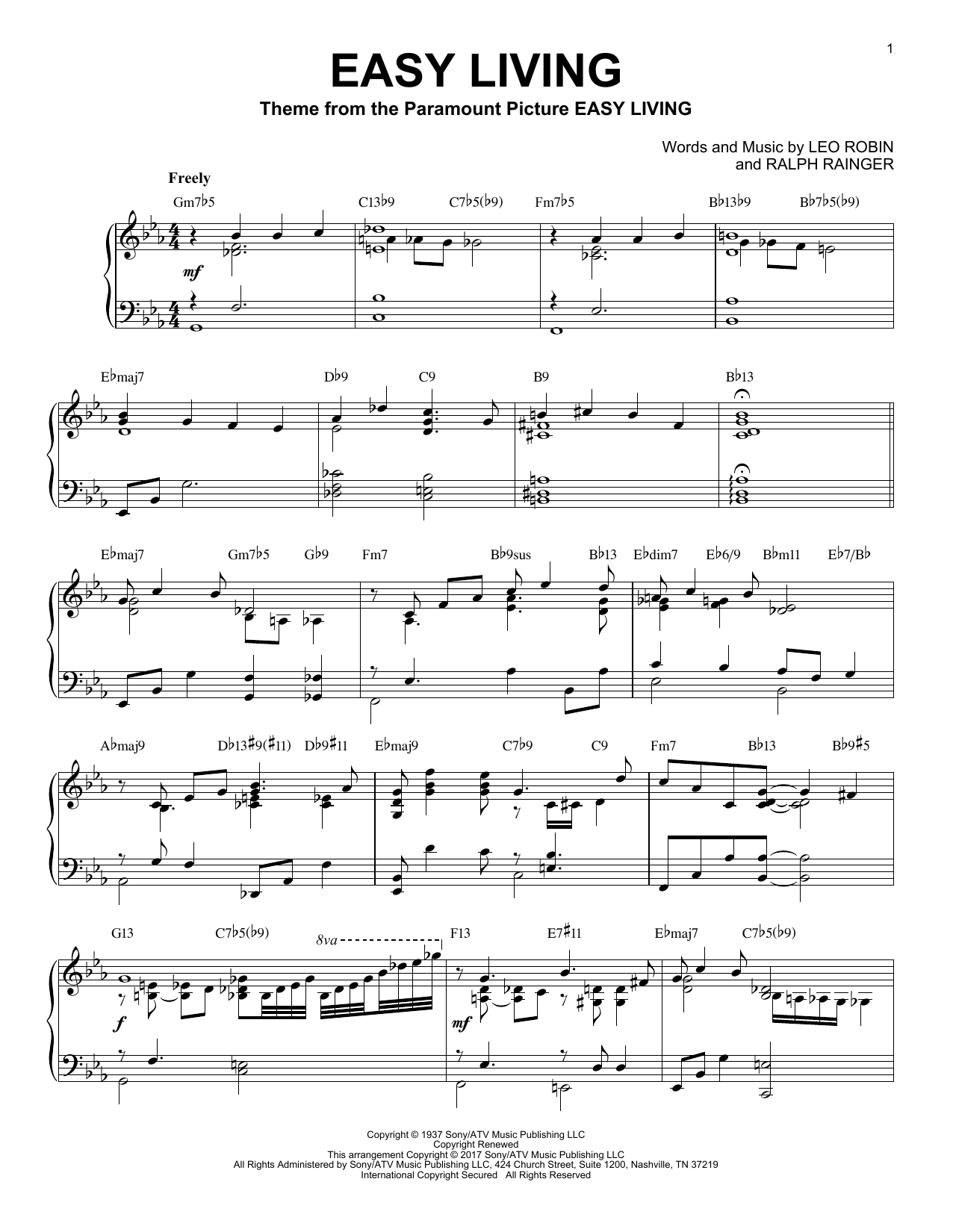 Download Billie Holiday Easy Living Sheet Music and learn how to play Piano PDF digital score in minutes